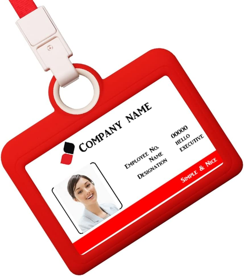 Badge Holder Silicone Horizontal ID Badge Card Holder with Lanyard Neck Strap Heavy Duty ID Card Business Card Offices Supplies image number 1