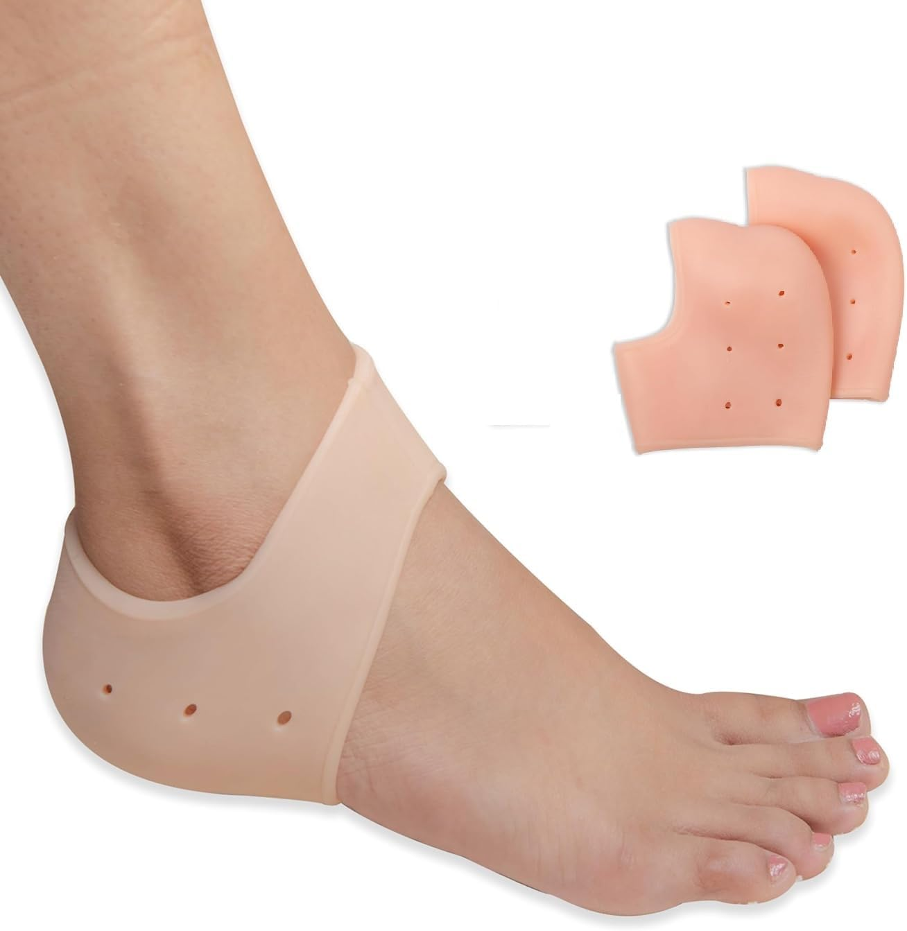 Wonder Care Pair of 1 Silicone Heels Protectors for Moisturizing Heels, Cracked Heel Protection, Relief Blister, Heel Spurs, and Plantar Fascitis Wrap| Heel Gel Socks| Stretchable| Unisex, Beige