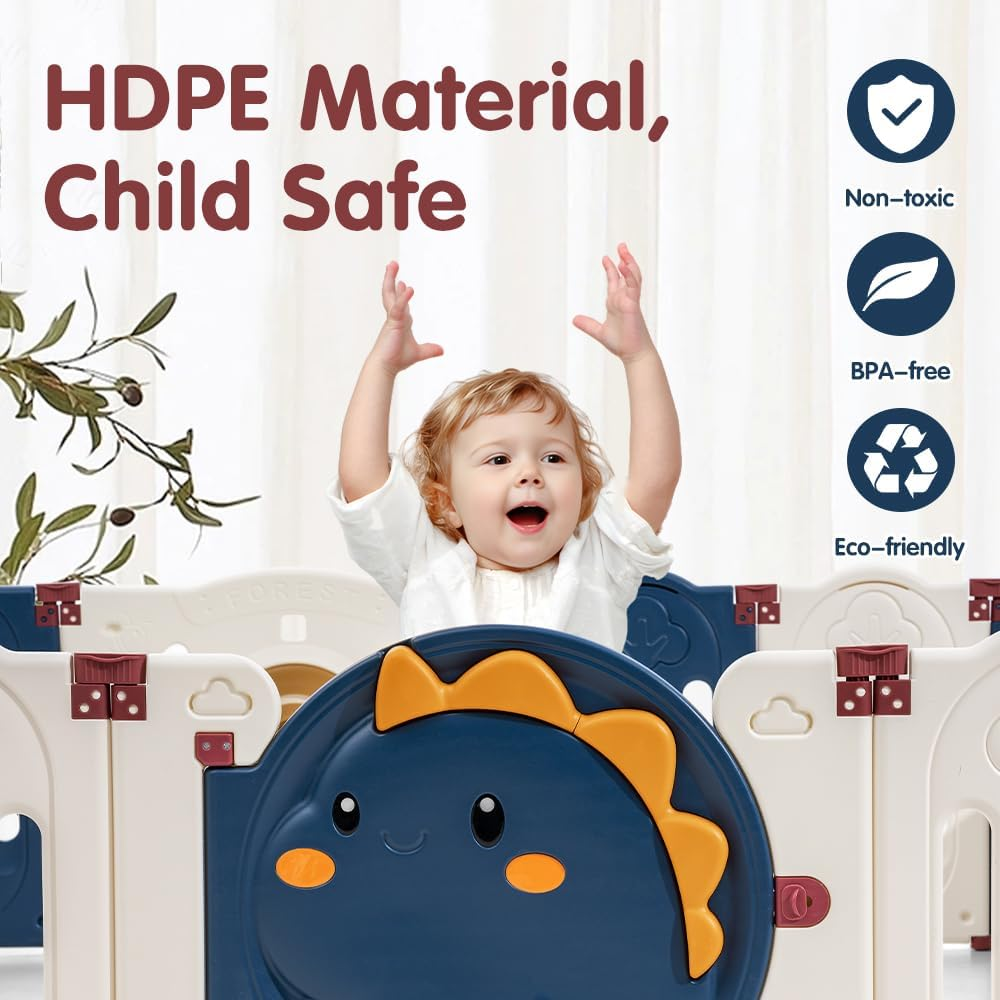 Playpals Foldable Baby Playpen, 20 Panels Baby Play Pen for Babies and Toddlers, Indoor Outdoor Kids Activity Centre, Safety Play Yard with Adjustable Shape for Toddlers(Blue + White) image number 4