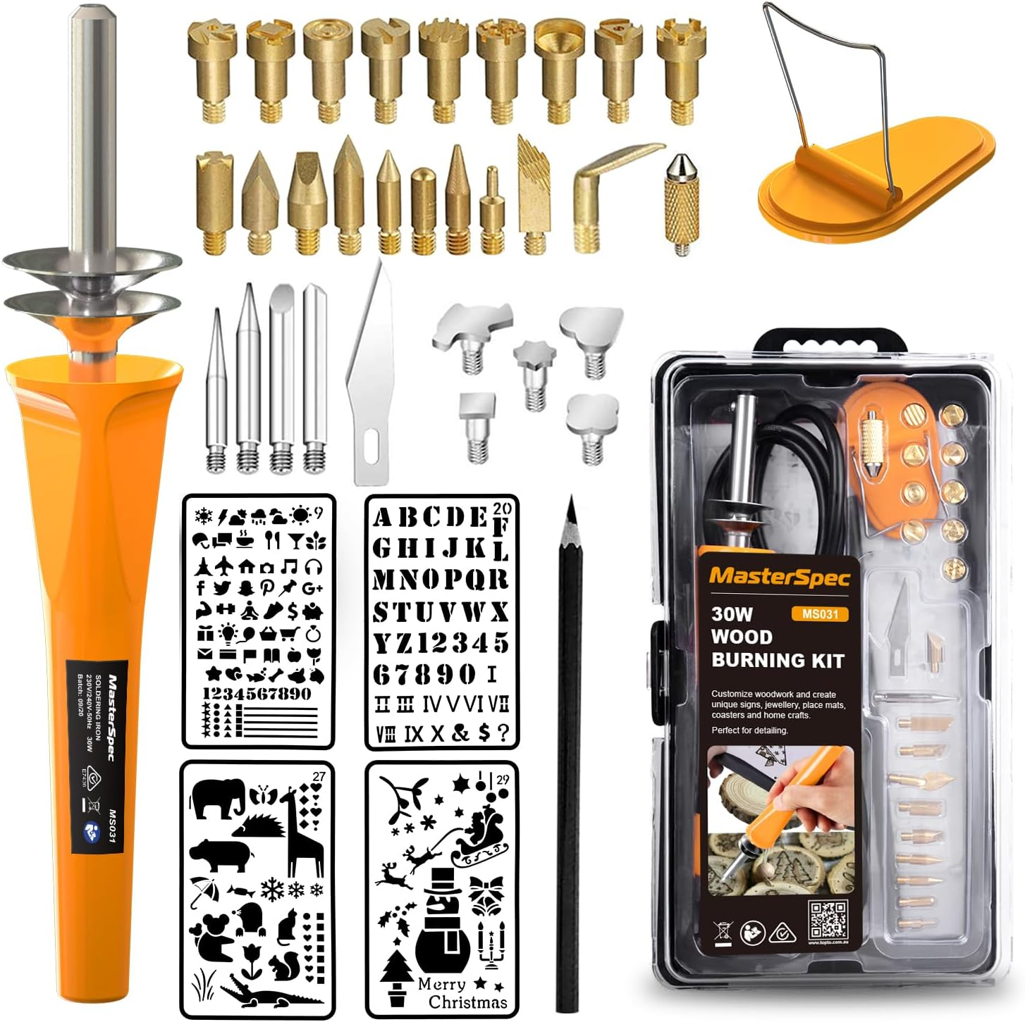 Masterspec 37PC 30W Wood Burning Pen Set Electric Soldering Iron Kit Iron Burner Hobby Kit image number 2
