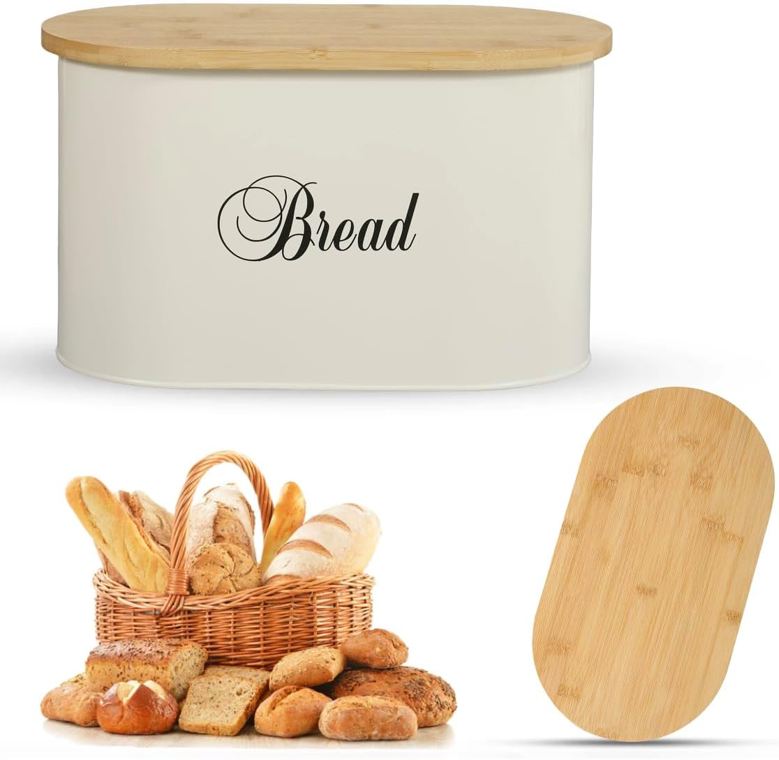SOQ Kitchen Bread Bin with Bamboo Chopping Board Lid