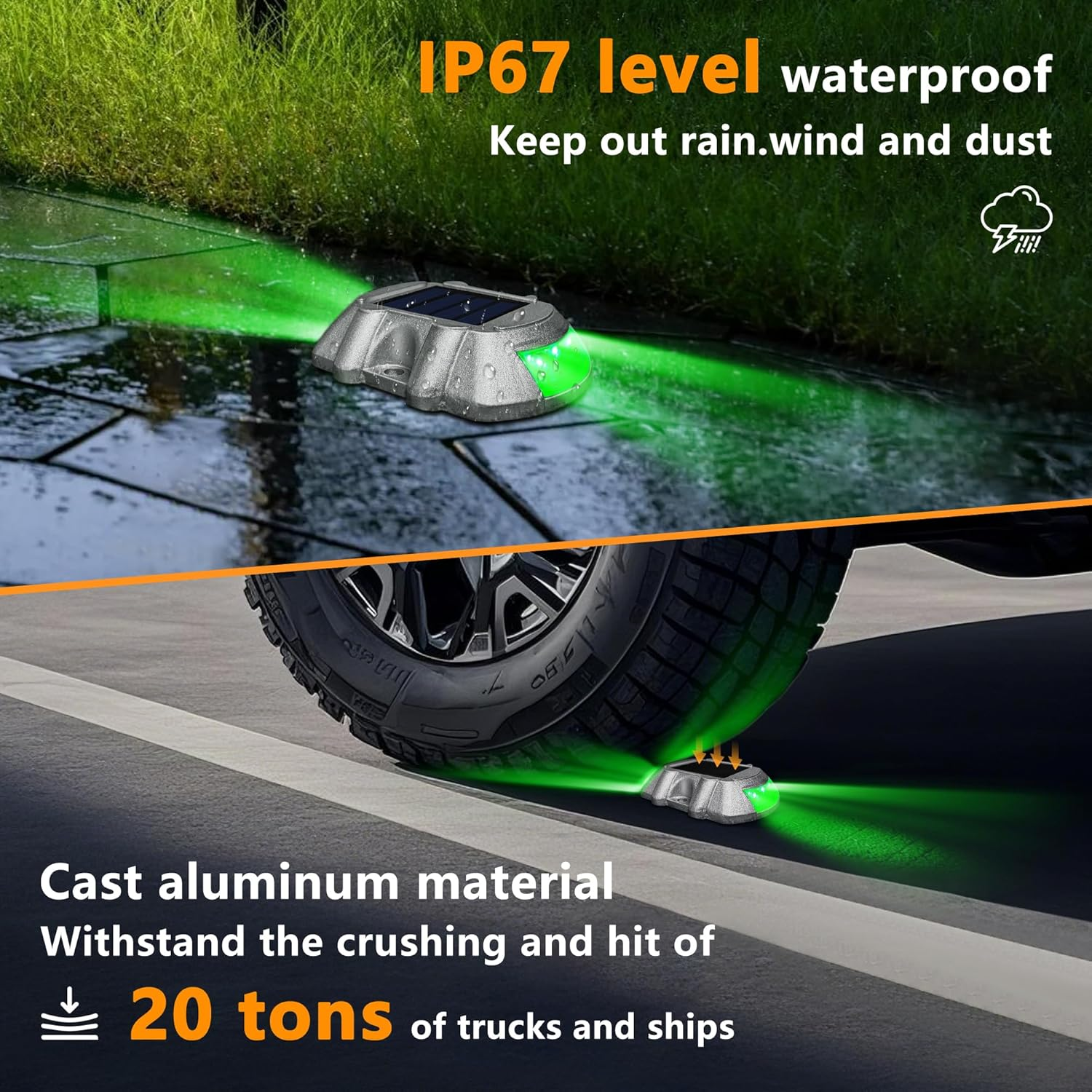 2 Pack Solar Driveway Lights,Solar Deck Lights,Ground Marker Lights,Wireless Driveway Safety Light,Cast Aluminium Road Highway Spike Lamp,Waterproof Wireless Dock Light for Pathway Garden Walkway image number 4