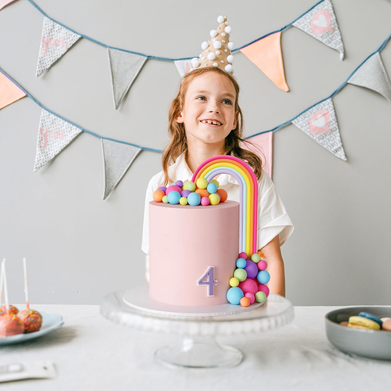 HAVAGDTM 28PCS Rainbow Cake Toppers Colorful Balls Decorations for Wedding Baby Shower Girls Boys Birthday Party Supplies (Colorful) image number 1