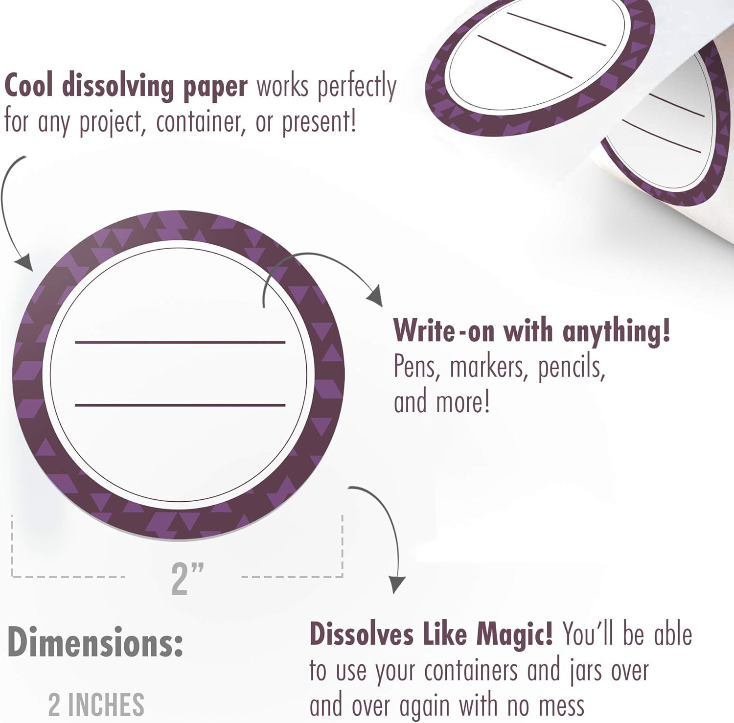 Canning Labels Dissolvable Stickers for Mason Jars and More (2" round 200/Roll) Canning Supplies Washes off in Seconds like Magic - Jar Labels Homemade Jam, Jelly, and More (Eggplant) - Artichoke image number 7