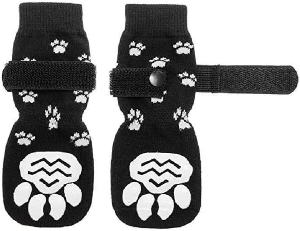 4Pcs Anti-Slip Dog Socks - Double Side Non-Slip Paw Protector for Hardwood Floors,Prevent Licking,Dog Booties,Dog Shoes for Hot/Cold Pavement (Black, Medium) image number 3