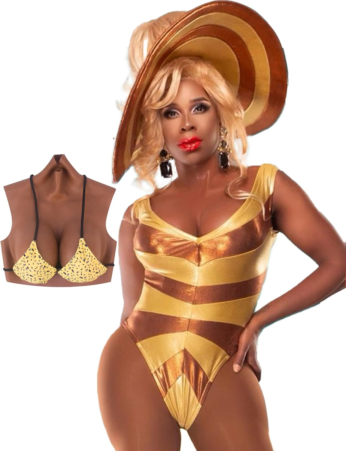 YINSUCDS Silicone Breastplate High Neck Fake Breastforms Crossdressing Breasts C-G Cup for Transgender Drag Queen Cosplay