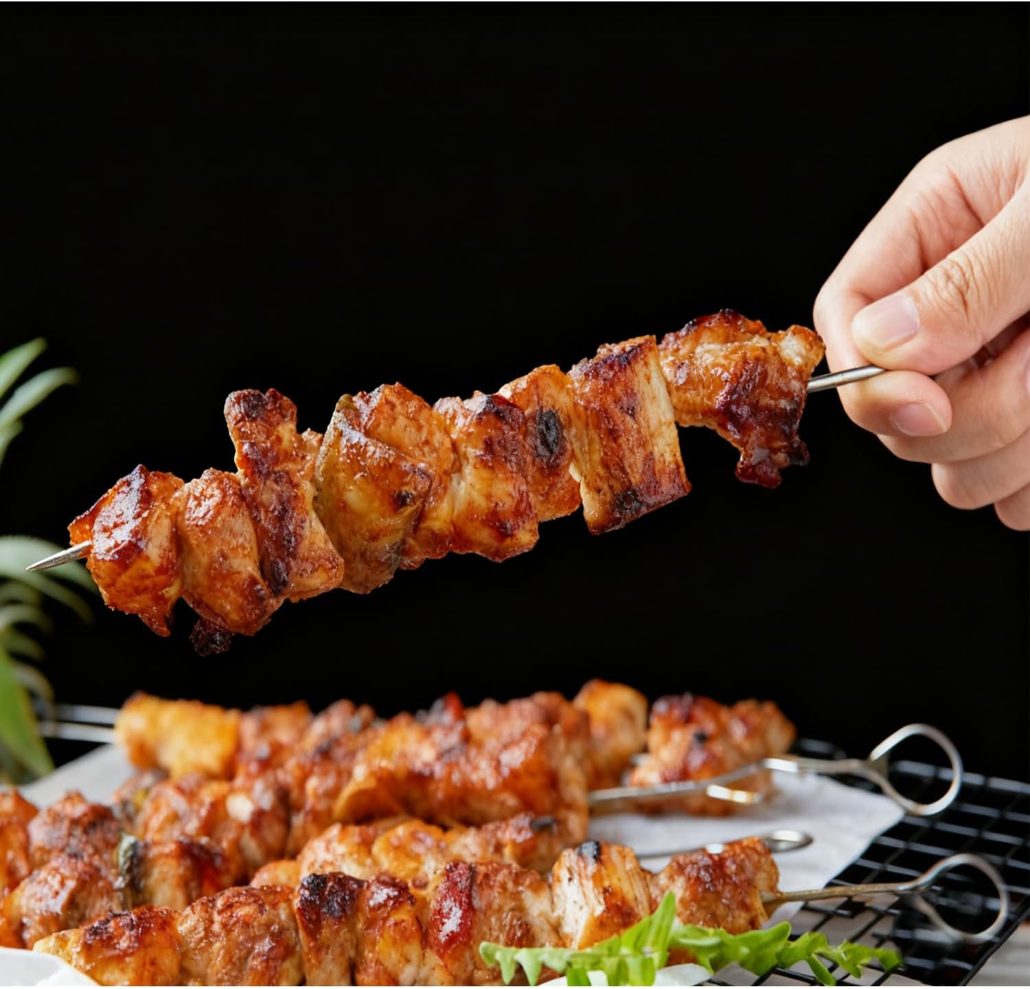 12 Pcs 8 Inch Stainless Steel Skewers，Metal BBQ Skewers Reusable Barbecue Skewers for Grilling, Rotisserie, and Kabobs image number 1