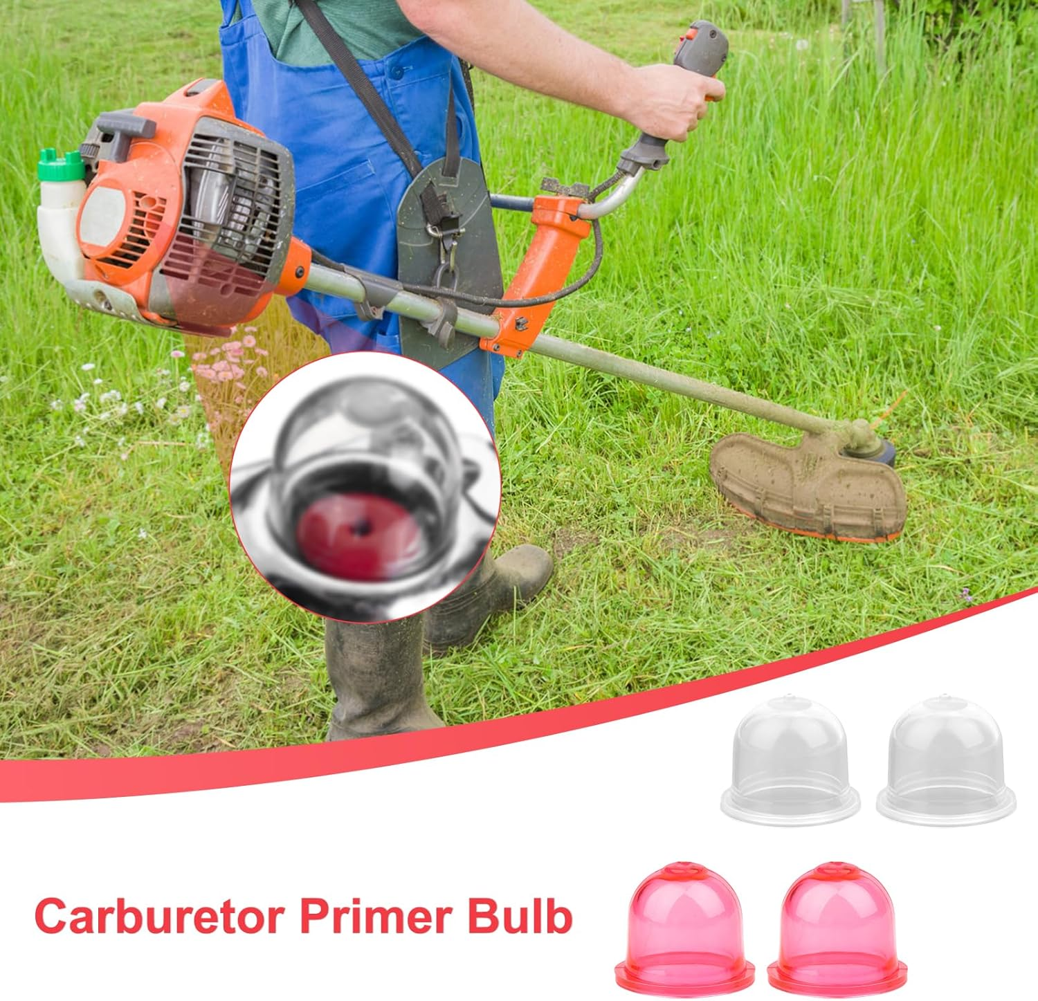 NQEUEPN 8Pcs Petrol Fuel Primer Bulb, Transparent Red Carburetor Primer Bulbs Replacement for Small Engines Trimmer Blower Strimmer Cutter Mower Compatible with 188-12 188-12-1 49-020 615-811 image number 6