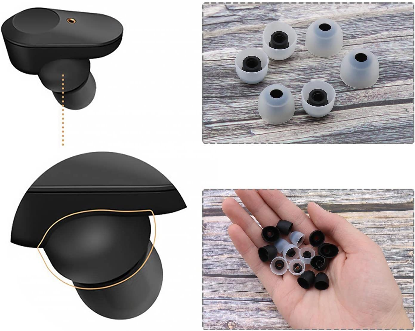 Emsea 7 Pairs Silicone Ear Buds Tips Replacement In-Ear Ear Sleeves Compatible with WF-1000XM3 / WF-1000XM4 Wireless Headphones Black Transparent XS S M L image number 1