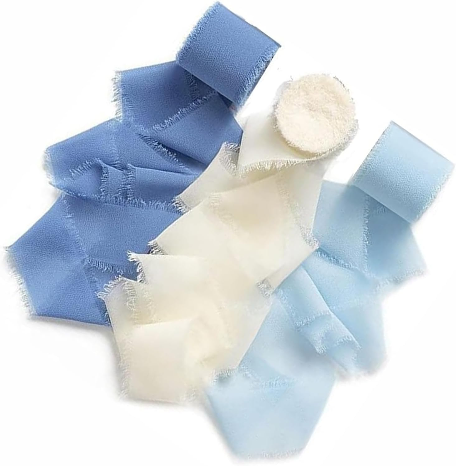 3 Rolls Handmade Fringe Chiffon Ribbon Craft Fabric 4Cmx5M for Gift Wrapping, Wedding Decor, Bouquet Wrap, Bow Making, Bridal Bouquets
