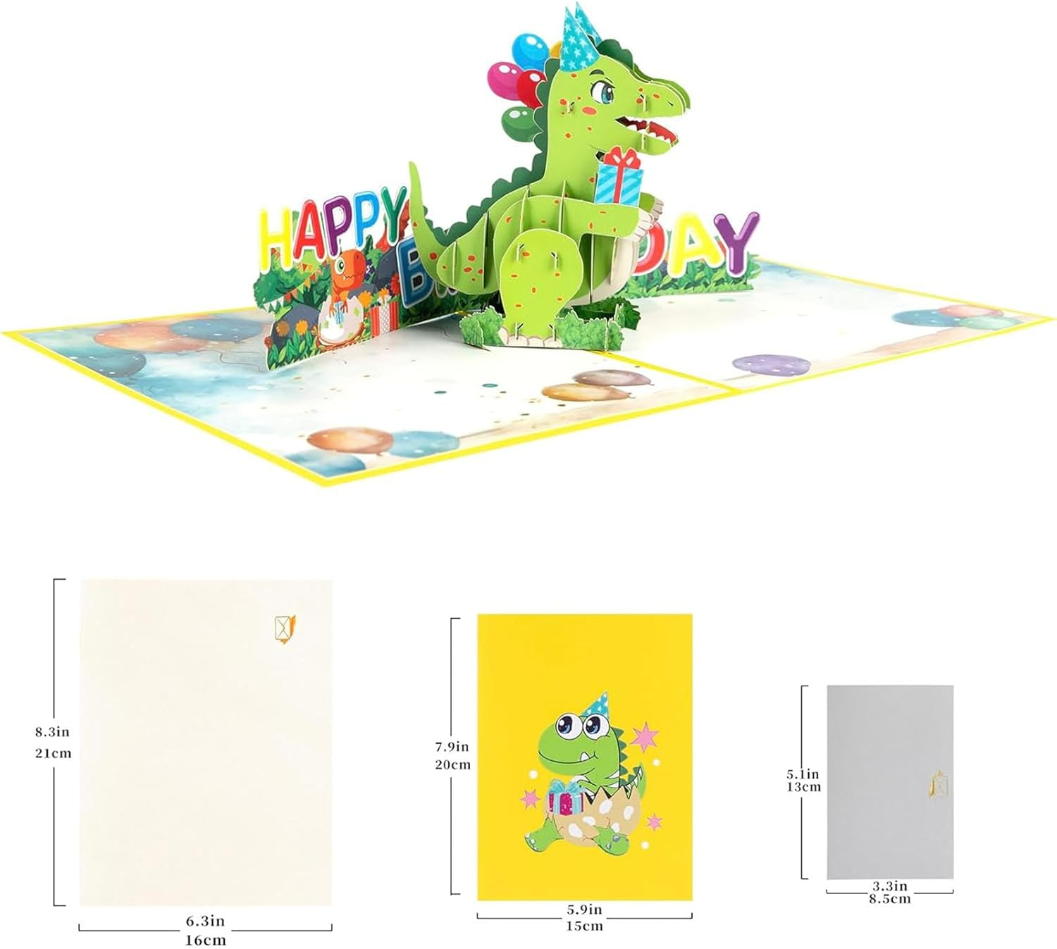 Dinosaur Birthday Pop up Card, Birthday Card with Fun Dinosaur Design, 3D Greeting Card with Envelope, Pop up Birthday Gift Cards for Kids, Boys, Girls image number 2