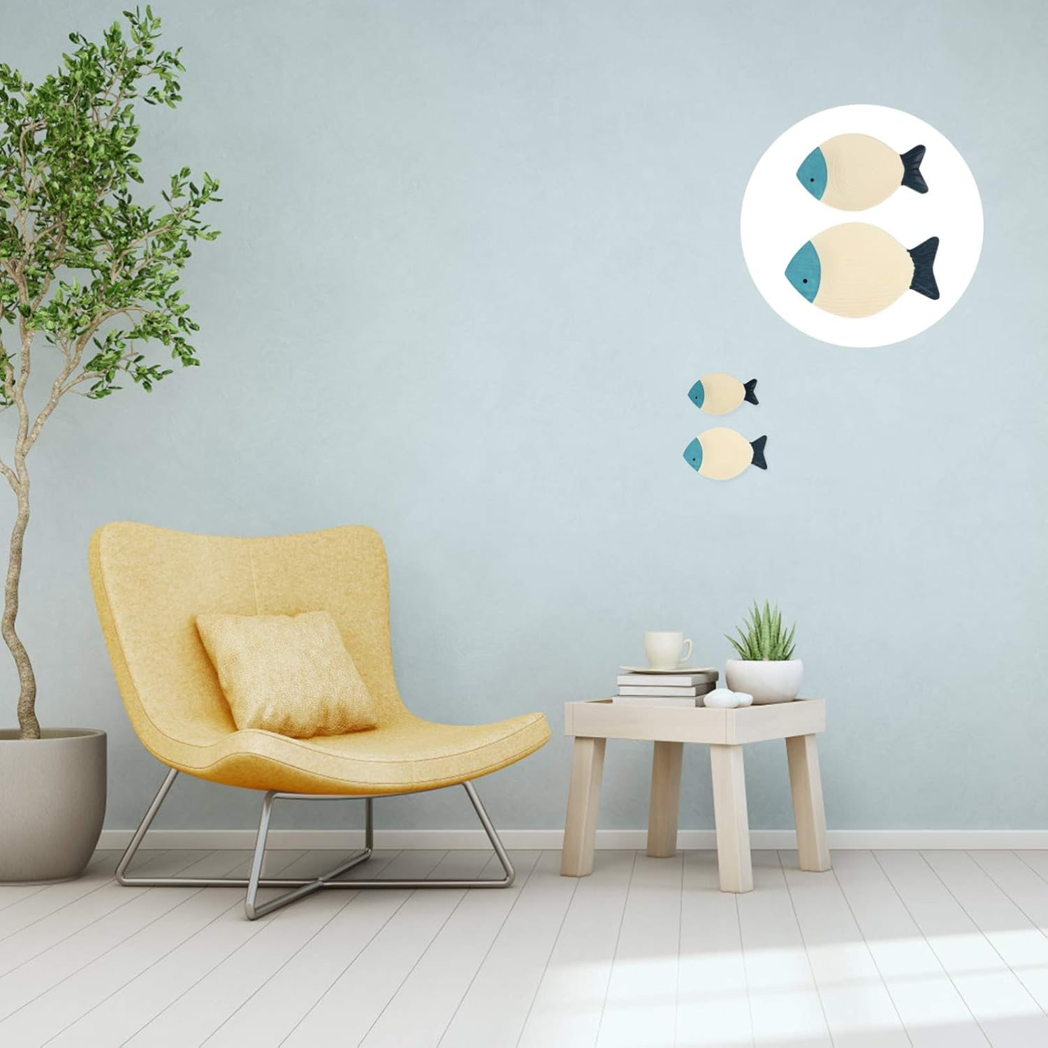 TOPPERFUN 2Pcs Small Fish Wall Hanging Decoration Fish Shaped Hanging Pendant Wall Art Decor for Home Ornament Wood Ornaments for Living - Sky-Blue image number 3