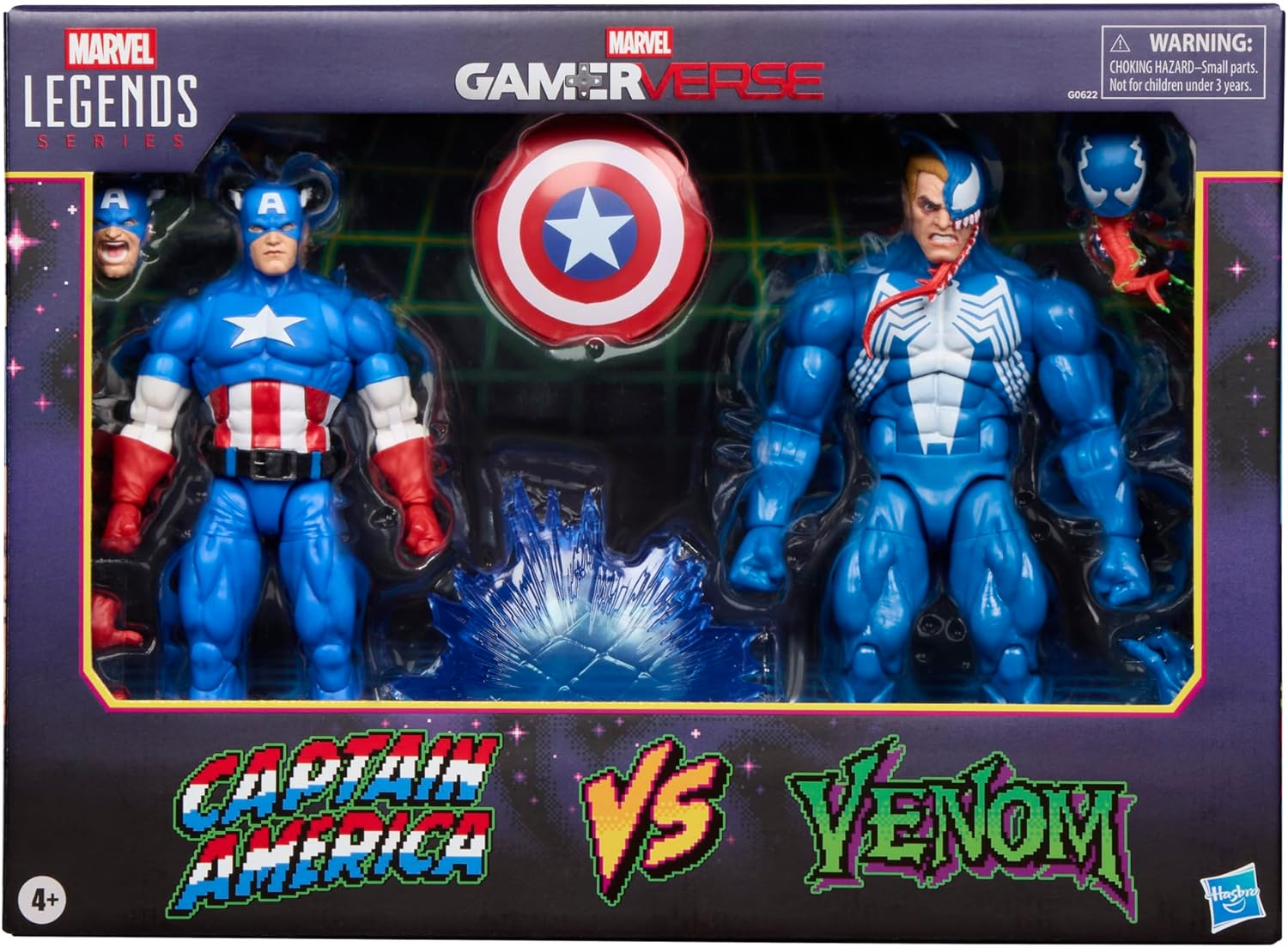 Marvel Legends Series Gamerverse Captain America Vs Venom, Retro Video Game -Inspired Collectible 6-Inch Action Figures image number 1