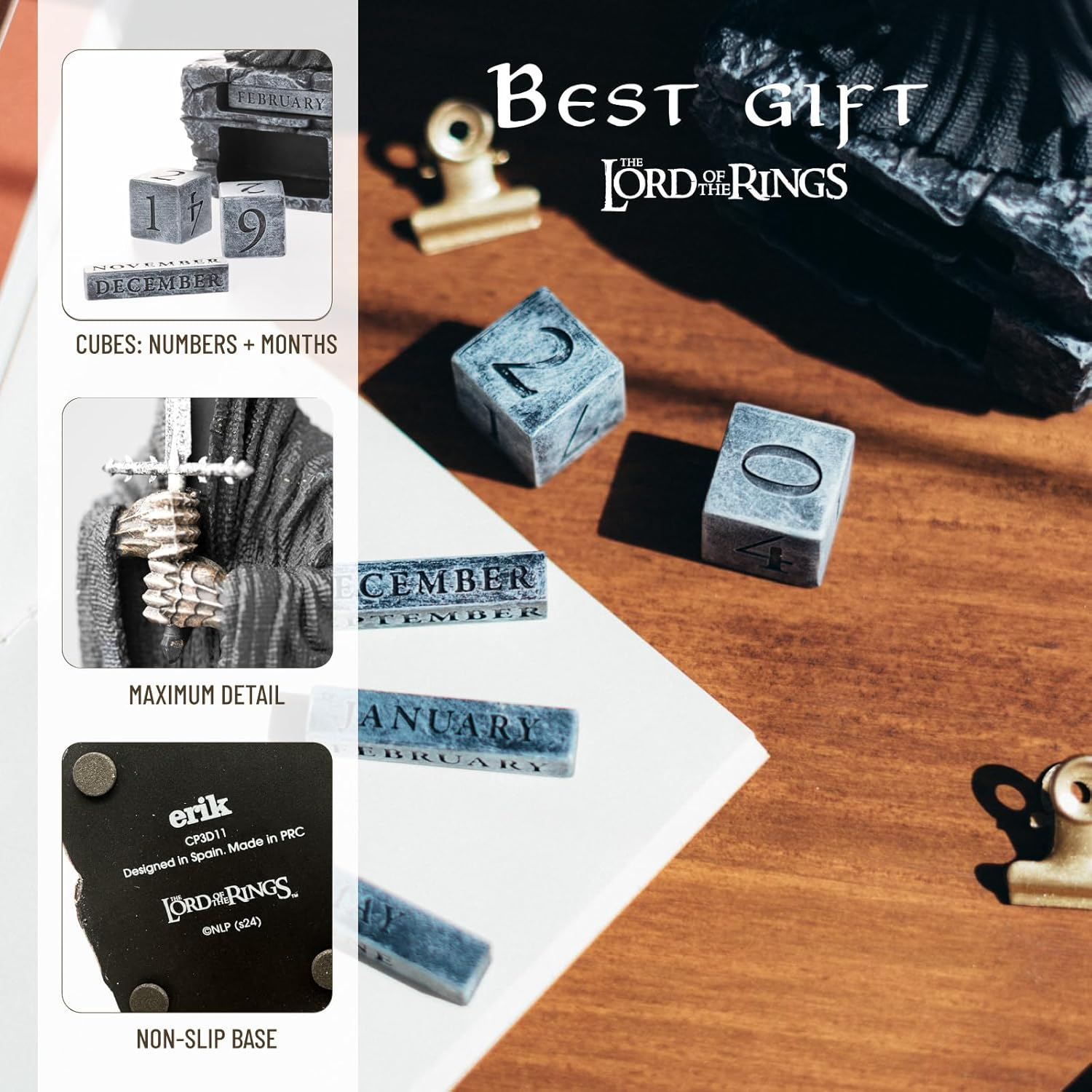 Grupo Erik the Lord of the Rings Eternal Calendar, Figure 3D Calendar, Desk Calendar for Standing, Permanent Calendar, Official Nazgul the Lord of the Rings Fan Article, Office Decoration image number 4