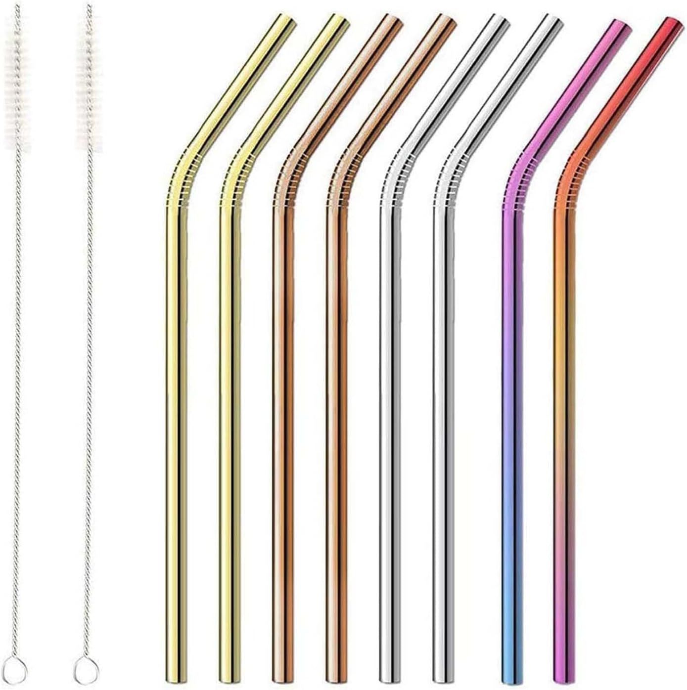 Stainless Steel Straws 8 Pack - Reusable Metal Straws with Cleaning Brushes | Straws for Smoothies丨Contains Two Cleaning Brushes image number 3