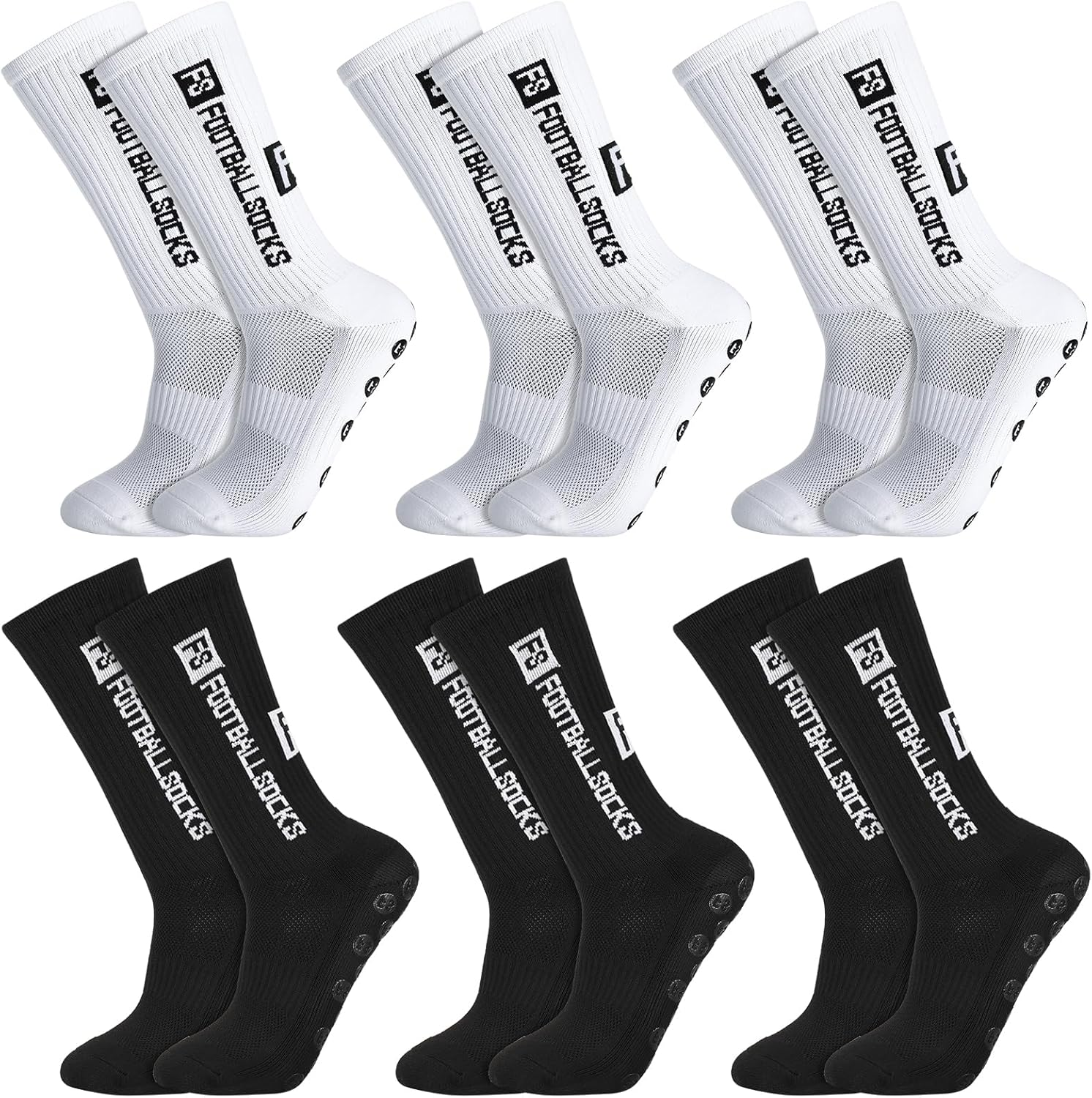 GGSTDDUP 6 Pairs Grip Soccer Socks for Men anti Slip Athletic Socks Non-Slip Sports Football Basketball Socks with Grip Pads image number 4