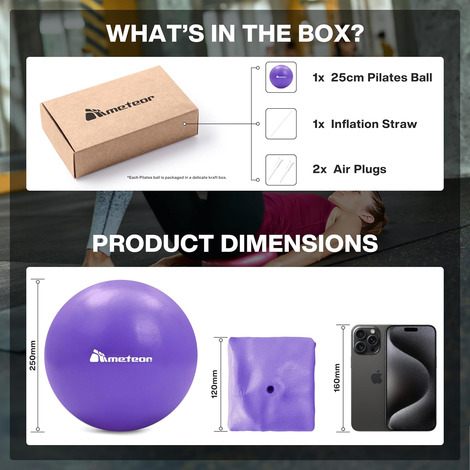 Meteor 2Pcs Mini Pilates Ball (25Cm) - Small Swiss Ball, Exercise Ball, Fitness Ball, Barre Ball - Ideal for Yoga, Pilates, Therapy & Relaxation image number 4