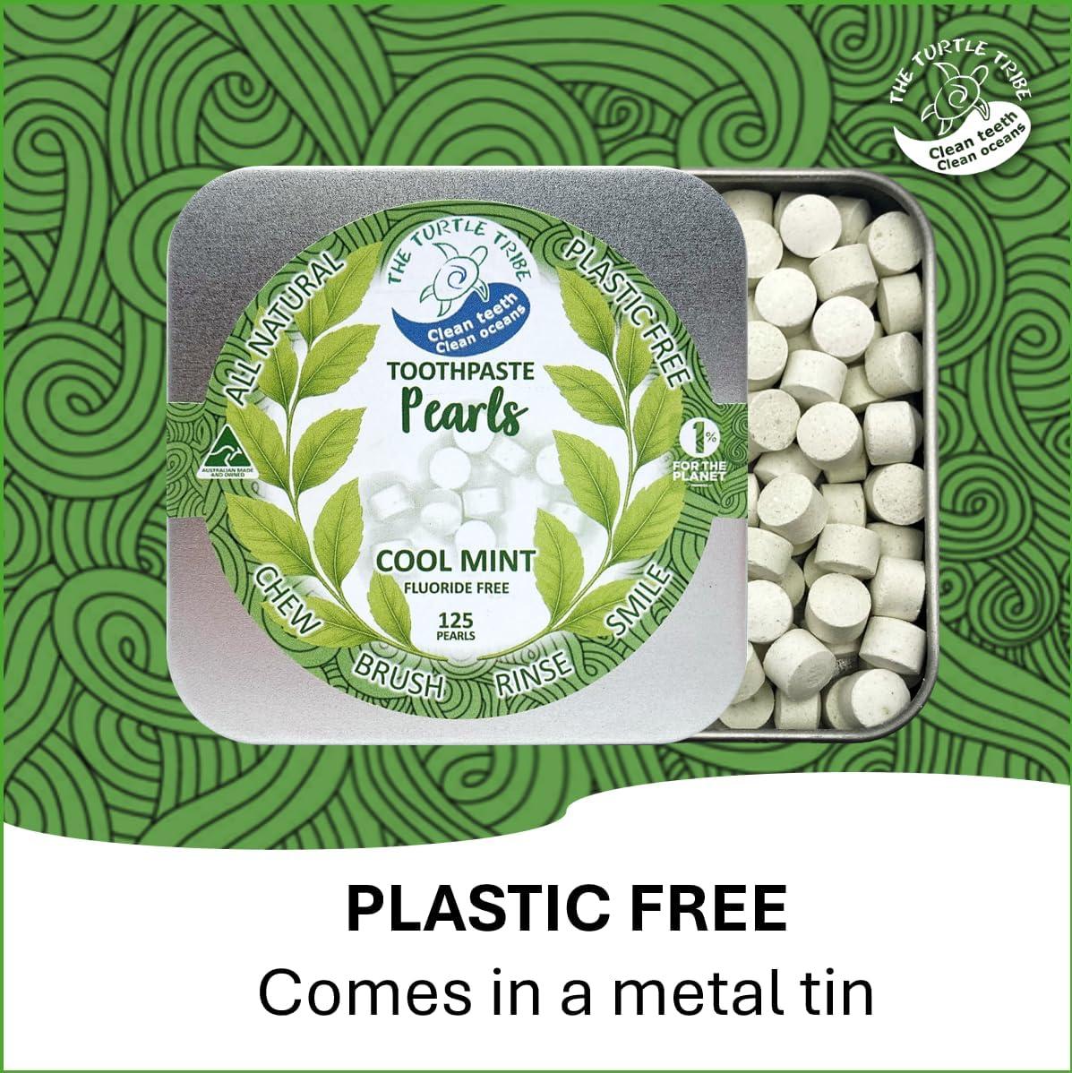 Toothpaste Tablets, Made in Australia, 125 Tablets, Mint, Vegan, Nano-Free, Fluoride-Free, All Natural Plant & Mineral-Based Ingredients, Dentist Approved, Funding Beach Cleans. image number 3