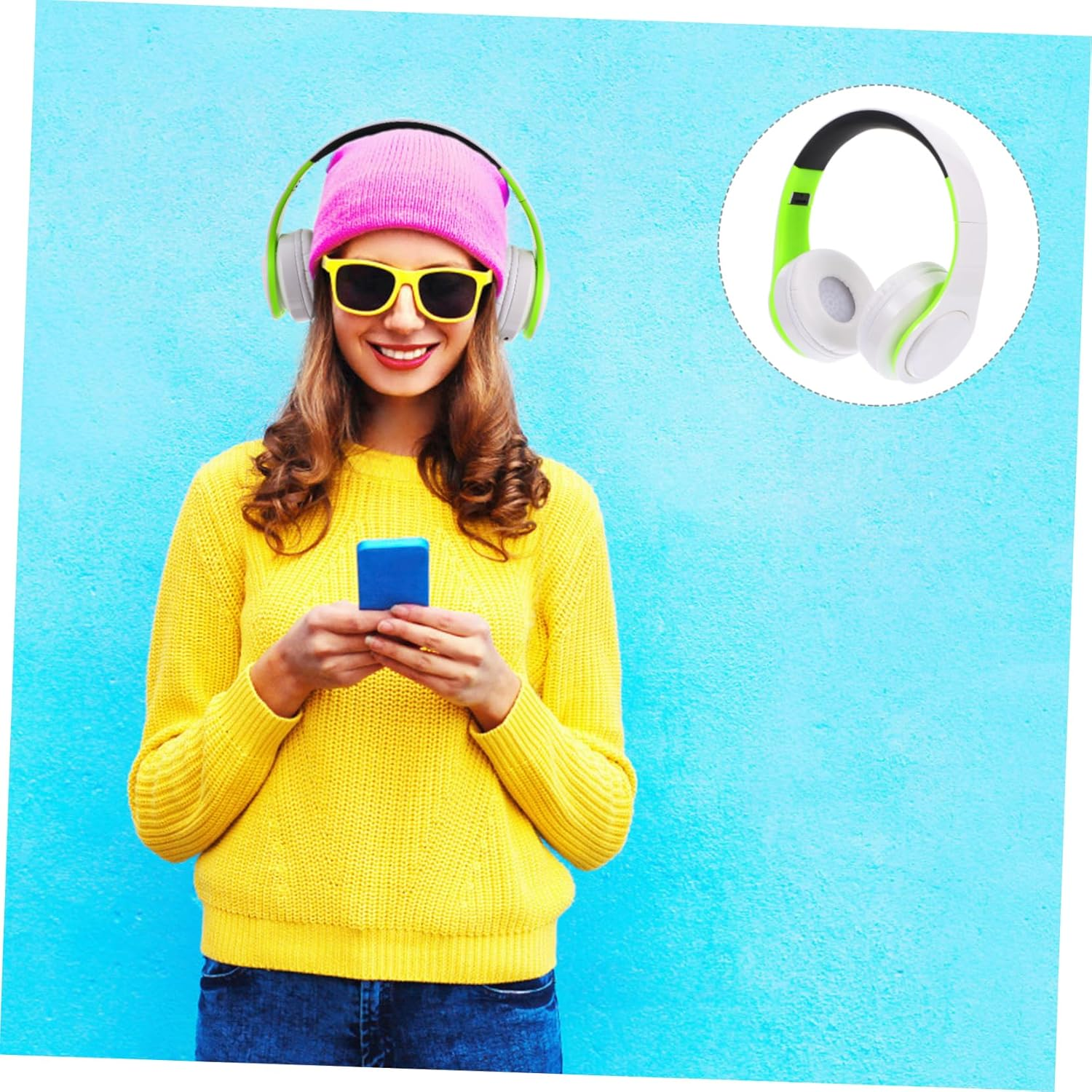 TEHAUX Head-Mounted Wireless Headphones Foldable Design Noise Canceling Feature for Office Use and Cellphone Compatibility image number 6