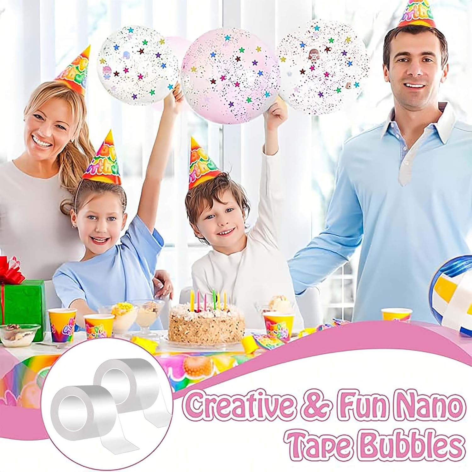 Nano Bubble Tape Kit,2 Roll Nano Tape Bubble,Double Sided Tape Elastic Nano Tape Bubble DIY Craft Kit for Girls, Boys, Kids Party Favors and Novelty Toys(White)