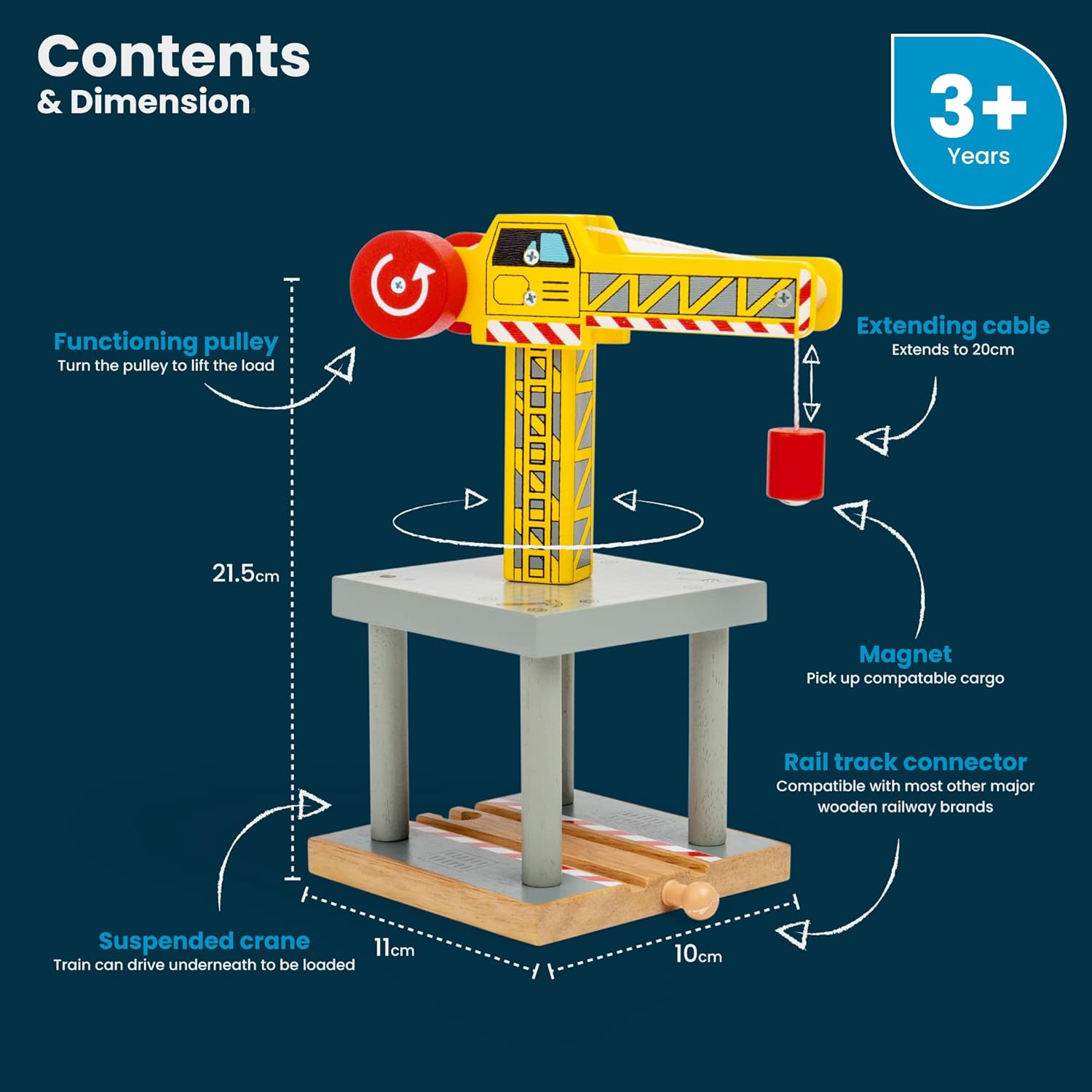 Bigjigs Rail Magnetic Big Yellow Crane - Other Major Wooden Rail Brands Are Compatible image number 2