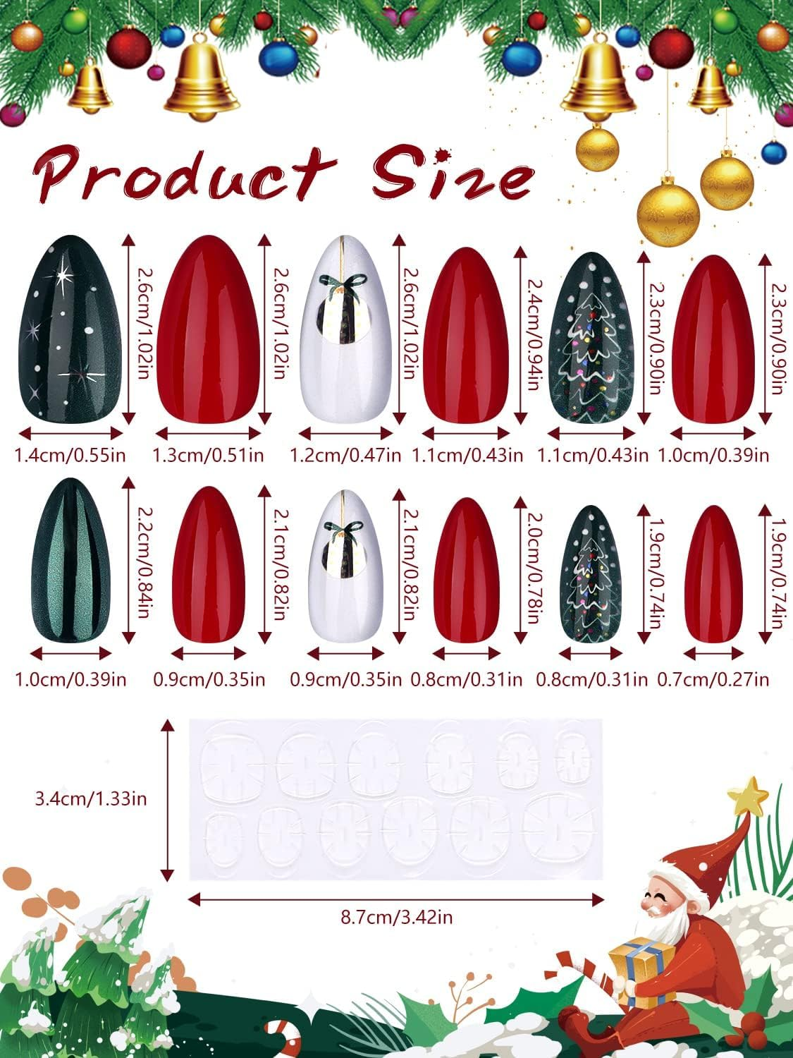 EBANKU 96 Pcs Christmas Fake Nails, Artificial Christmas Press on Nails Reindeer Snowflakes Christmas Trees Full Cover Nail Tips for Women Girls-B - B image number 2