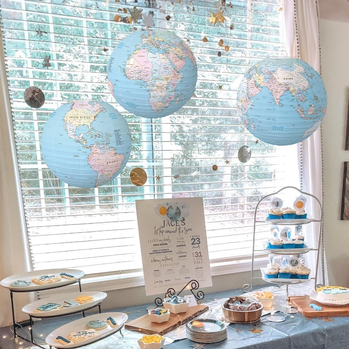 INFITE World Map Globes Hanging Paper Lantern Map Classroom Decorations Travel Themed Party Decorations 12 INCH Earth Day Decorations for Home Earth Theme Party Decor Supplies image number 1