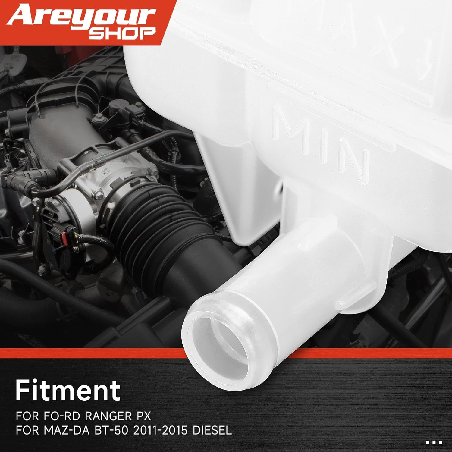 Areyourshop Coolant Overflow Reservoir for Ma-Zda BT-50 2011-2015, for Fo-Rd Ranger PX - Durable, Transparent/Black Plastic with Easy Installation & Leak Prevention, Part No. UK0115350 image number 2