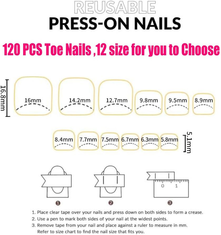 Toenail Tips Short Toenail Tips Square Toe Nail Tips Wearable Toenail Tips 120Pcs/Box, 12 Sizes SWRITATSK French False Nails image number 4
