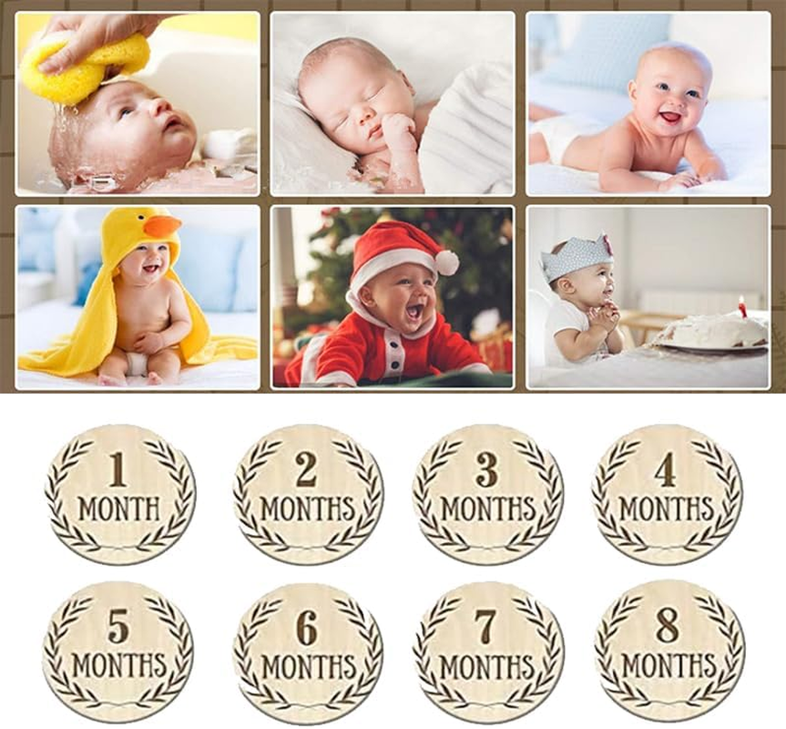 Baby Monthly Milestone Cards Sign, 13Pcs Wooden Monthly Milestone Cards Baby Announcement Cards Baby Monthly Milestone Discs, Baby Growth and Pregnancy Growth Cards,Wooden Baby Milestone Cards Discs image number 3