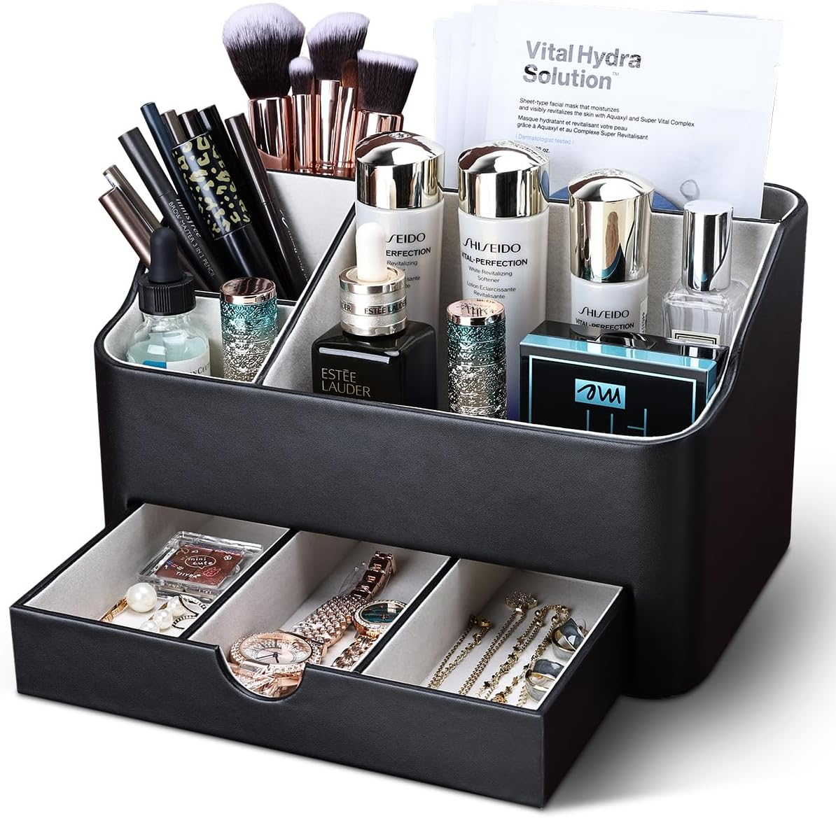 KINGFOM Desk Organizer with Drawer, Multifunction Pencil Holder for Desk, Desk Organizer and Accessories 5 Comparetments for Home Office Supplies (Black) image number 6