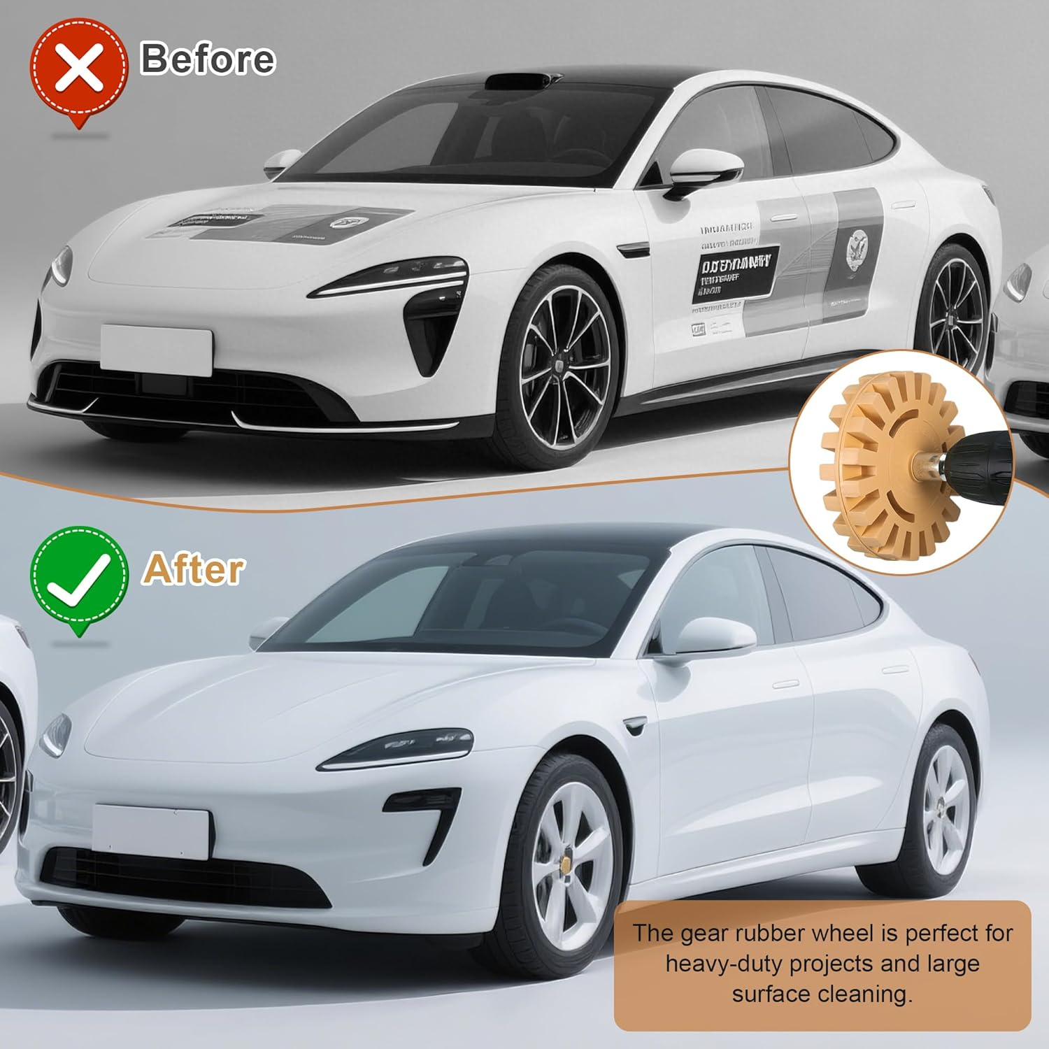 Adhesive Residue Remover, Car, 2 Pieces, 4 Inch Sticker Remover with Adapter, Film Eraser Battery Screwdriver, Sticker Eraser of Cars, Rvs, Boats, Vinyl, Glue, Stickers and Adhesive image number 4