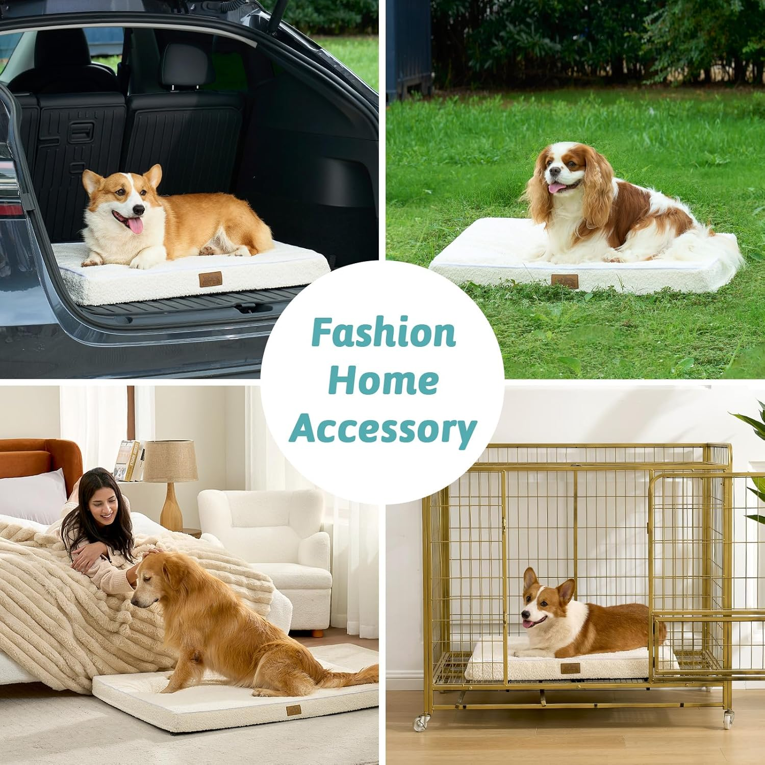 COZY KISS Orthopedic Dog Bed for Large Dog, Xlarge Removable Washable Cover with Waterproof Lining & Anti-Skid Bottom, Rectangular Foam Pet Bed, XL Size, 44X32X3 Inch, Beige image number 6