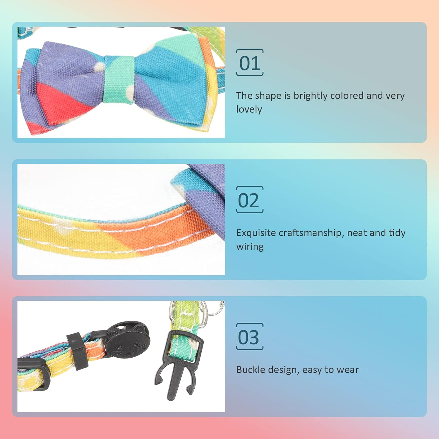 LUOZZY 2 Pcs Cat Bow Knot Collar Adjustable Kitten Collar with Bell Cartoon Pet Neck Strap Supplies Cat Neck Decor image number 5