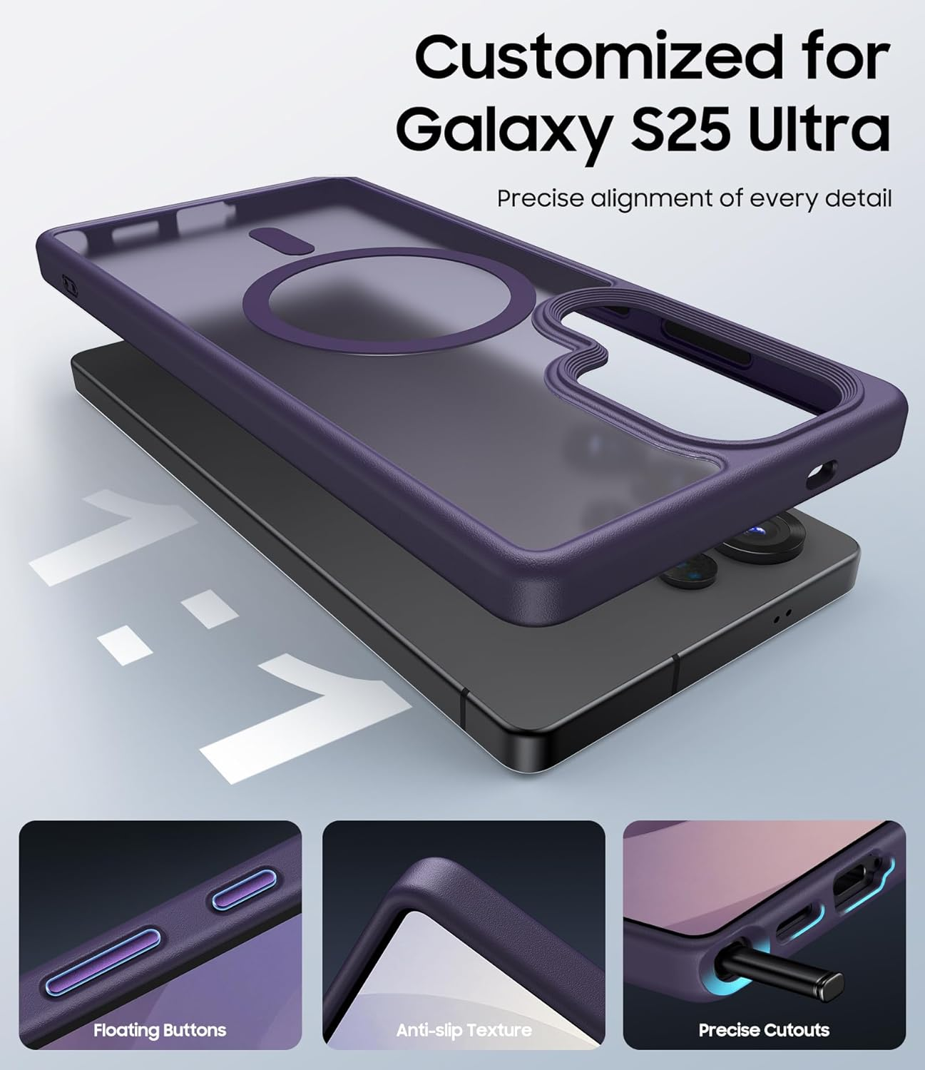 For Samsung S25 Ultra Magnetic Case, Slim Compatible with Magsafe & Wireless Charging, Military Grade Drop Proof, Translucent Silicone Men Women Protective Case for Galaxy S25 Ultra, Purple