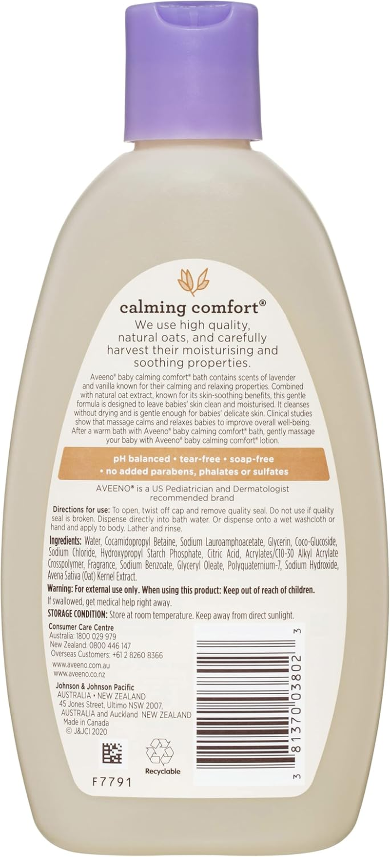 Aveeno Baby Calming Comfort Lavender and Vanilla Scented Sensitive Bath Wash 236Ml | Suitable for a Baby'S Delicate Skin| Soap & Tear Free| image number 2