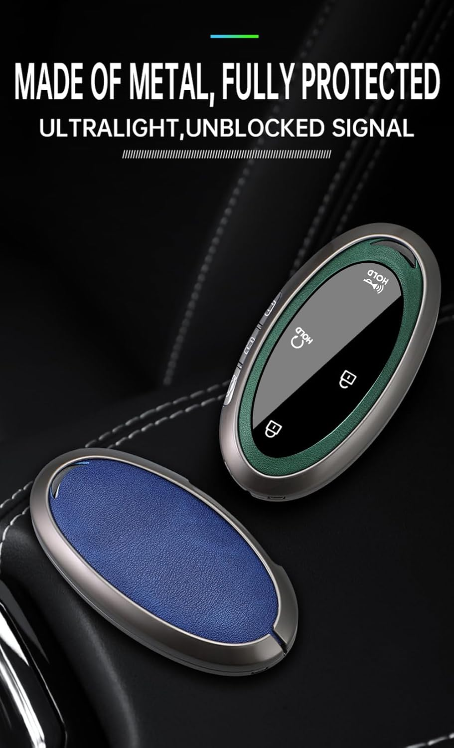 Ontto Metal Key Cover Fit for Hyundai Sonata Hybrid Santa Fe 2024 Key Fob,Leather Car Key Case Fit for Hyundai Ioniq 6 Kona - Brown image number 2