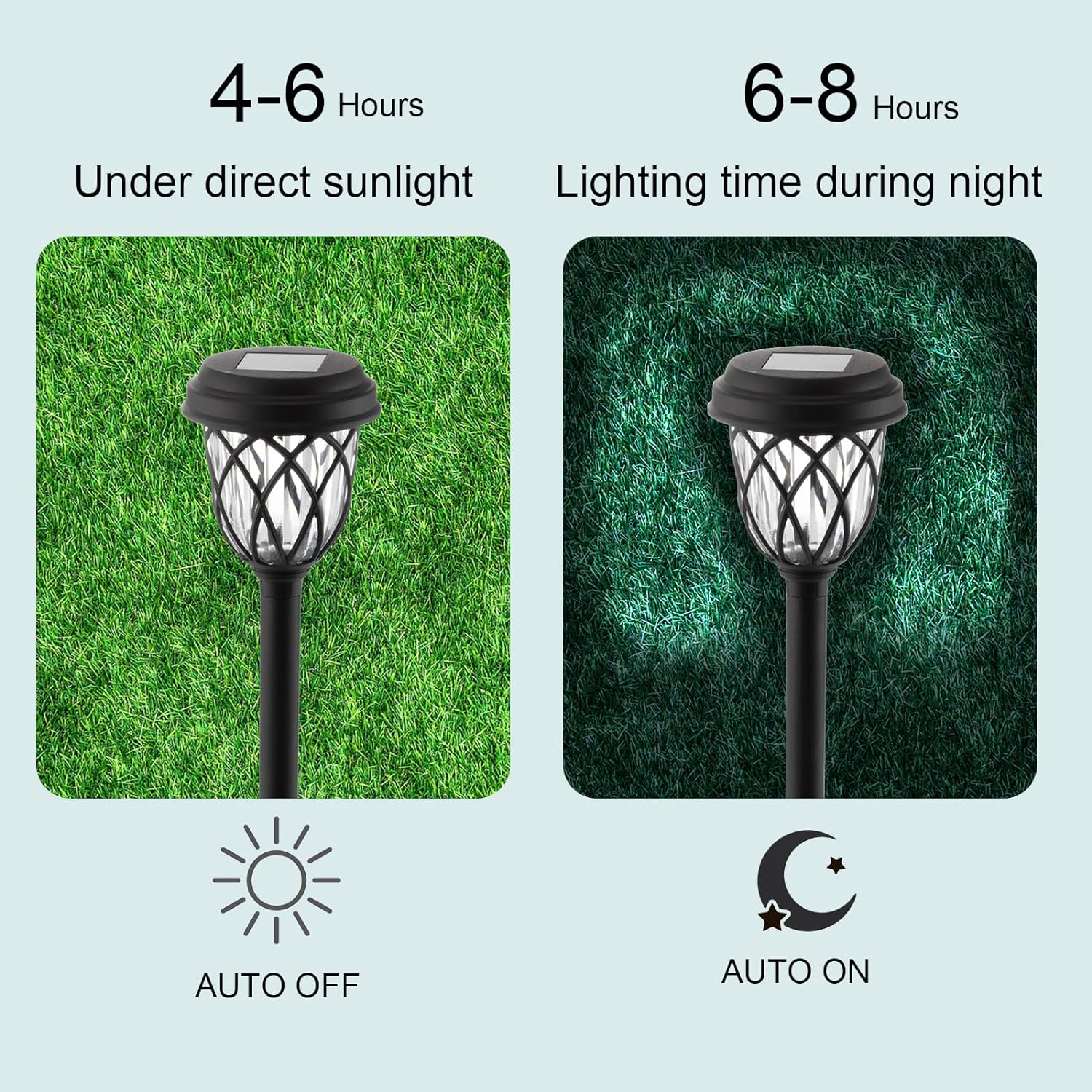 Zarek 6 Pack Solar Pathway Lights, Outdoor White LED, IP44 Waterproof, 16.5In, 6 Hours Lighting, Black, Solar Garden Lights image number 2