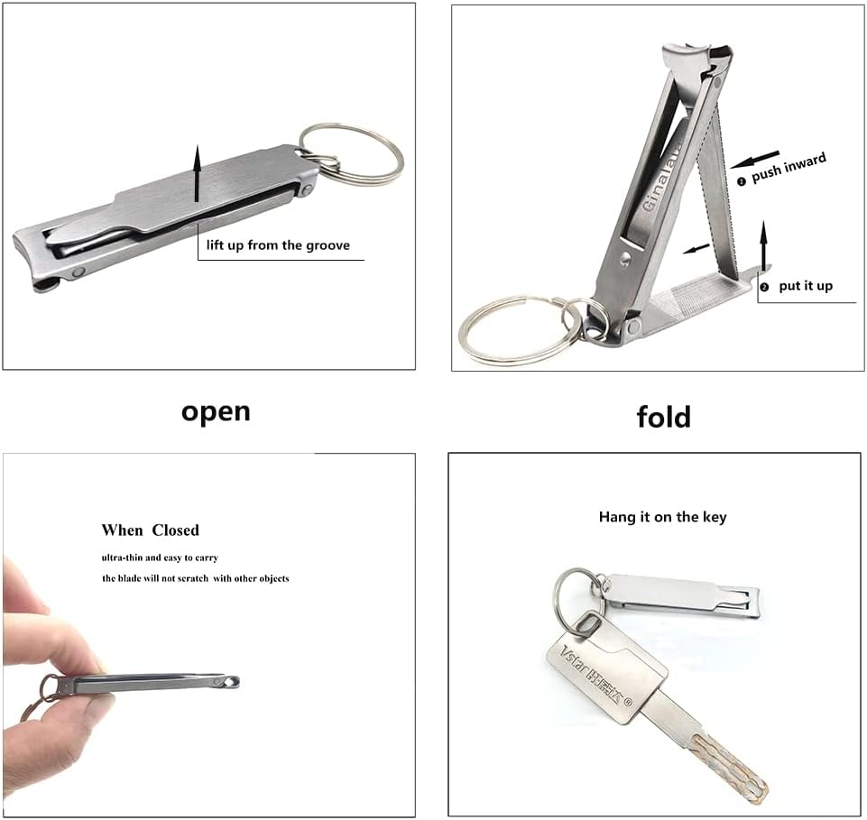Ginalaia Stainless Steel Portable Nail Cutter，German Keychain Nail Clipper with File for Man and Women, Ultra Thin Flat Fingernail Clipper Perfect Use for Traveling、 Home 、 Office (Small, 1) image number 5