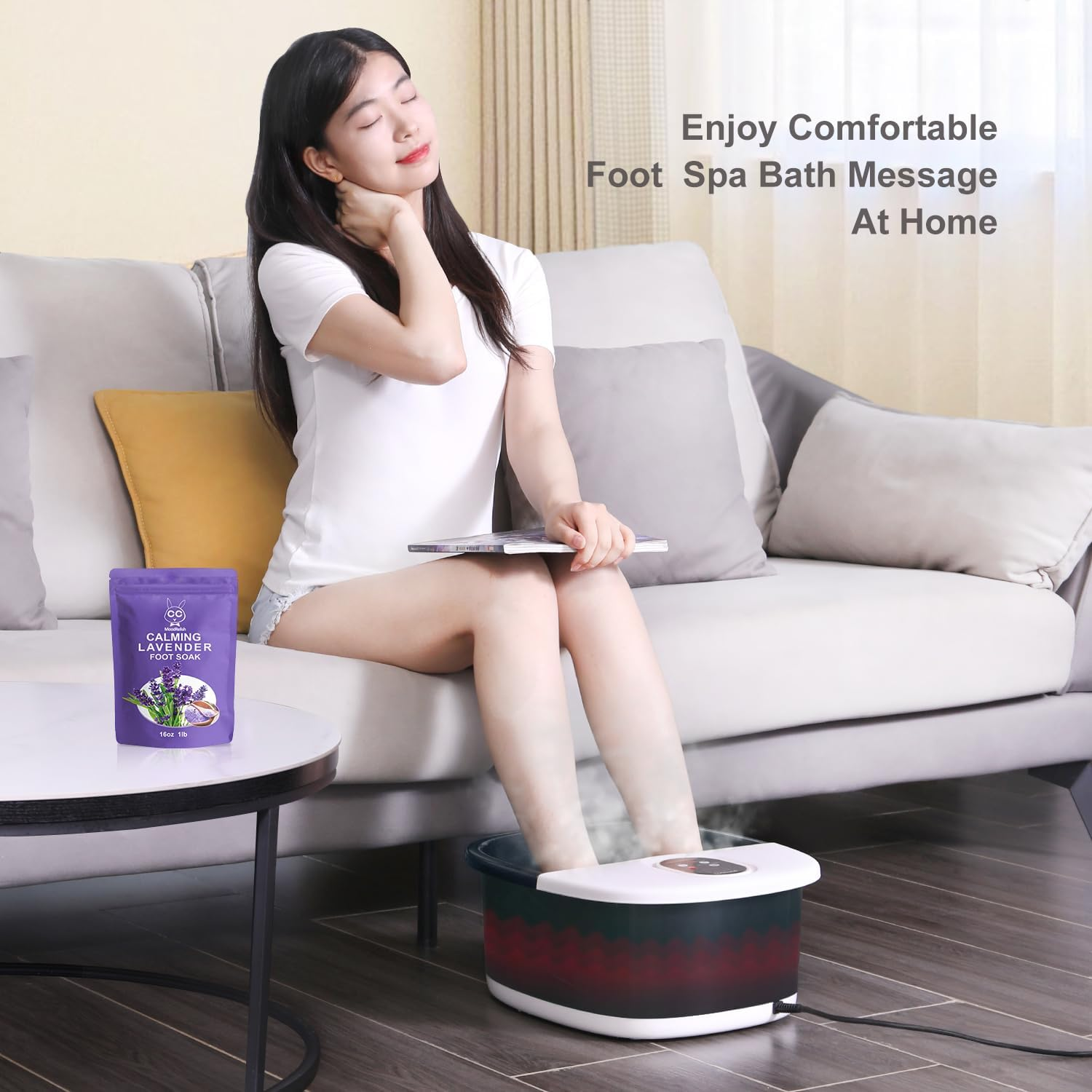 Foootcu Foot Spa Bath Massager with Heat Bubbles and Vibration Massage and Jets, Pedicure Foot Spa Tub of 16 OZ Lavender Epsom Salt, Foot Soaker with Temperature Control image number 5