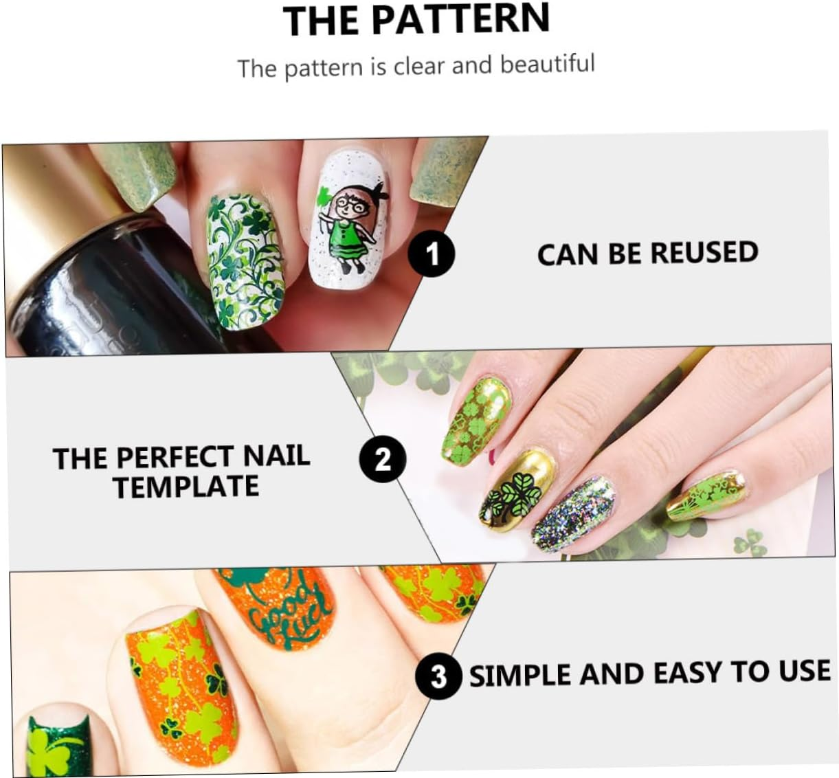 GANAZONO Patrick'S Day Nail Stamping Plates Reusable Nail Art Stencils for Creative Manicure Designs Material for Easy Cleaning and Use