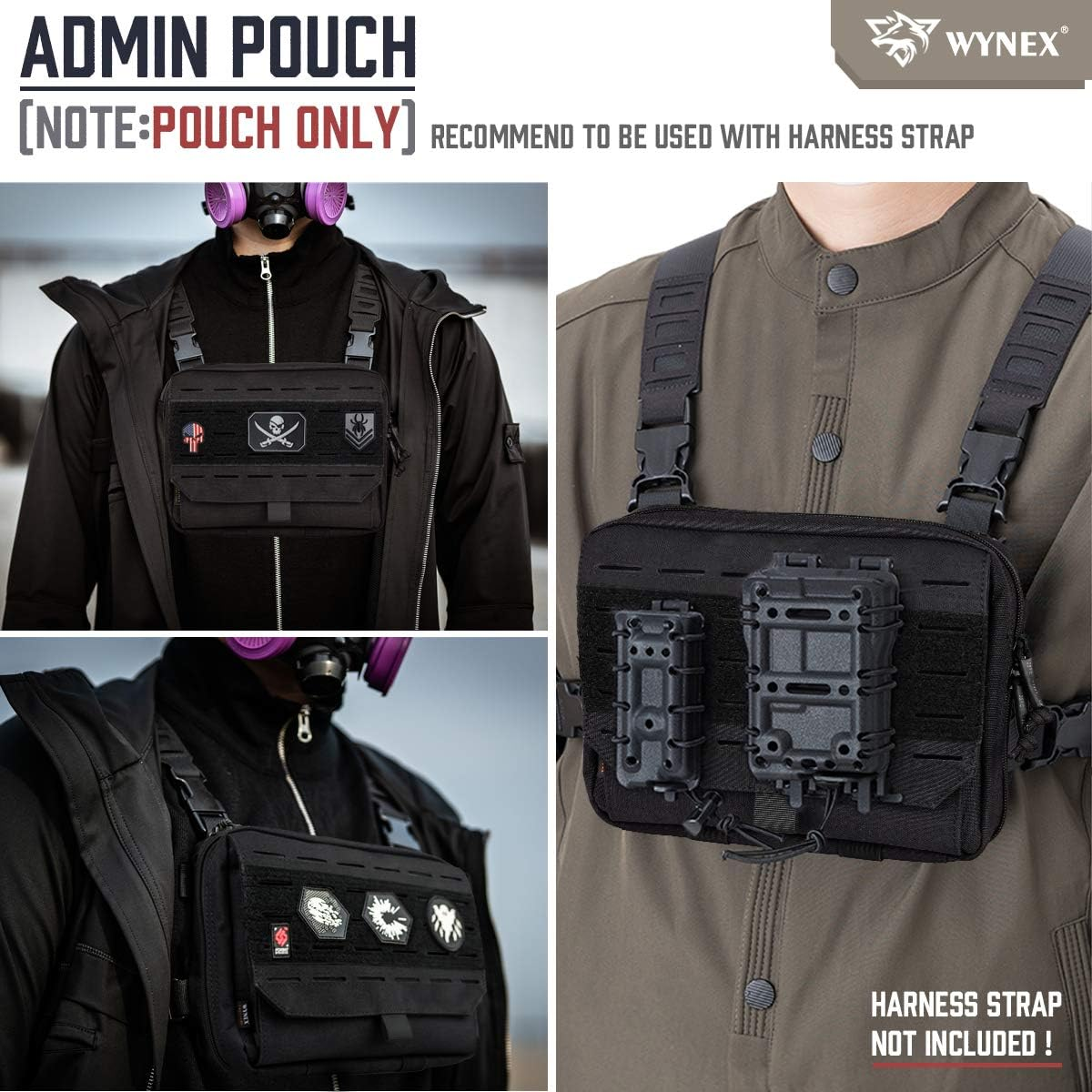 WYNEX Tactical Molle Admin Pouch of Tri-Fold Open Design, Molle Tool Pouch First Aid Pouch EDC Utility Pouches Tools Bag Molle Attachment Organizer Include U.S.A Flag Patch image number 5
