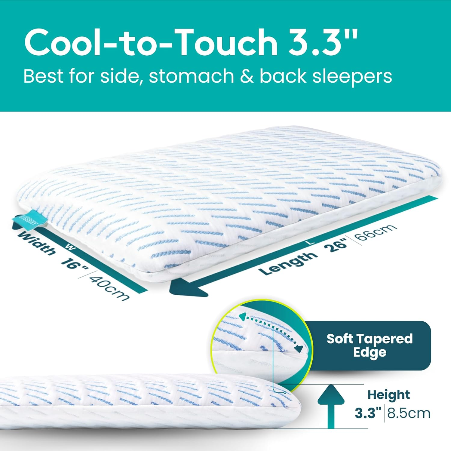 BLISSBURY 8.5Cm Cooling Super Thin Pillow for Sleeping | Flat Pillow for Stomach Sleeper & Back Sleeper | Cool-To-Touch Memory Foam Stomach Sleeping Pillow | Removable Cool-Tech Pillow Case image number 3