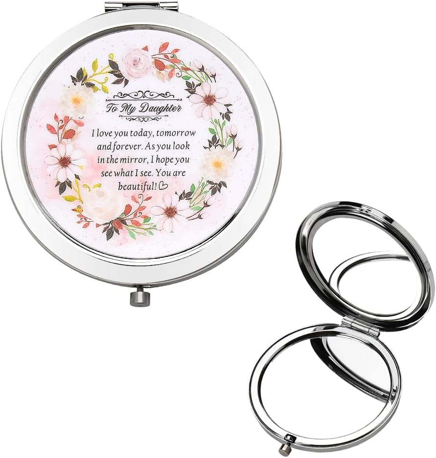 To My Daughter Gifts for Christmas Birthday Compact Mirror for Daughter Inspirational Gifts from Parents I Love My Daughter Gift from Mom Dad Small Floral Print Pocket Mirror Beauty Stuff image number 2