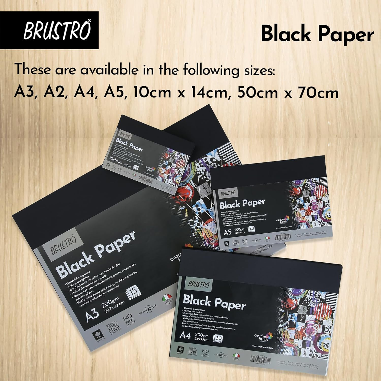 Brustro Black Paper - 200 GSM A4 (Pack of 30 Sheets)