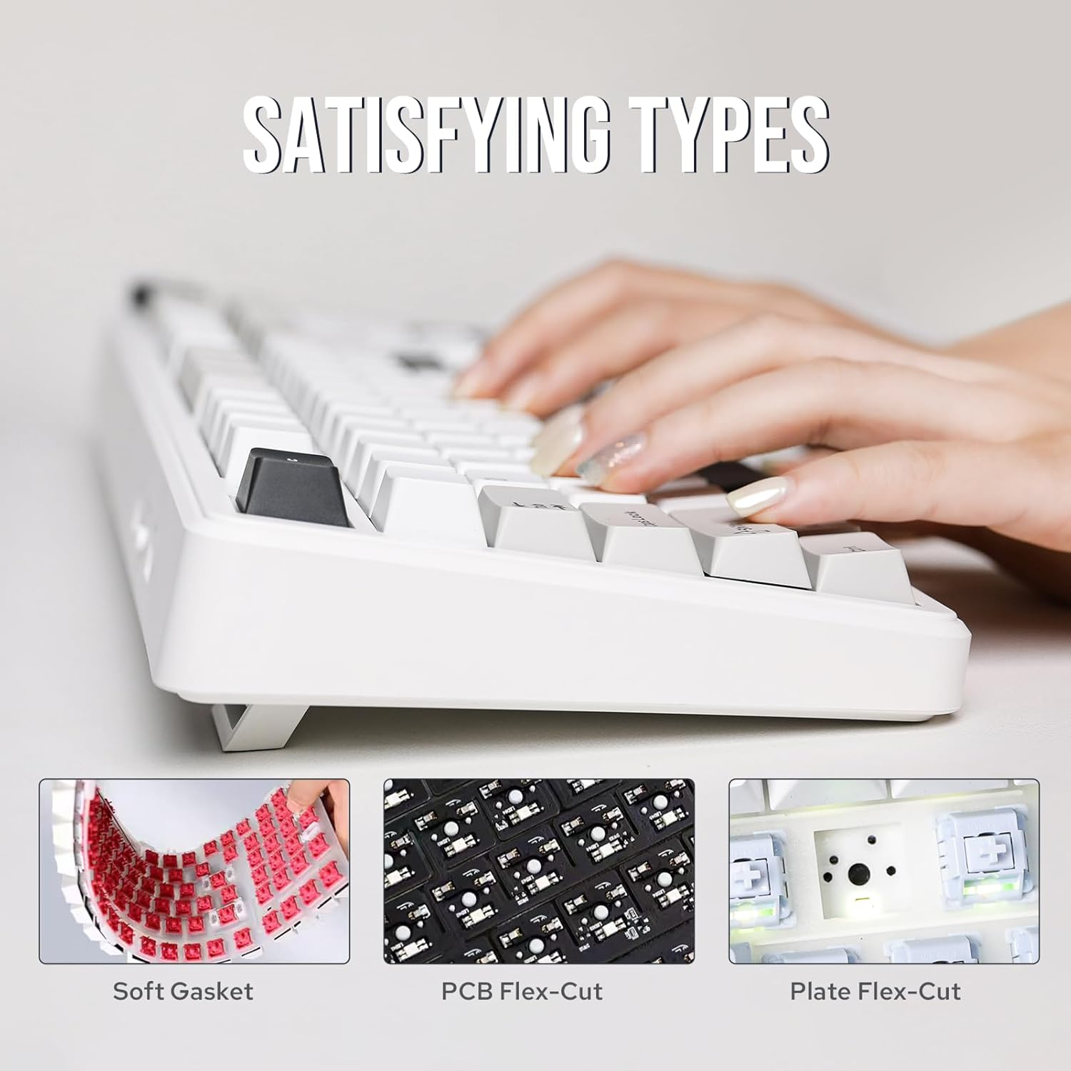 EPOMAKER X Aula F99 PRO Wireless Gaming Keyboard, Hot Swappable Custom Keyboard, 2.4Ghz/Type-C/Bt5.0 Mechanical Keyboard with 8000Mah Battery, RGB Backlit Gaming Keyboard (Black&Grey&White) image number 5