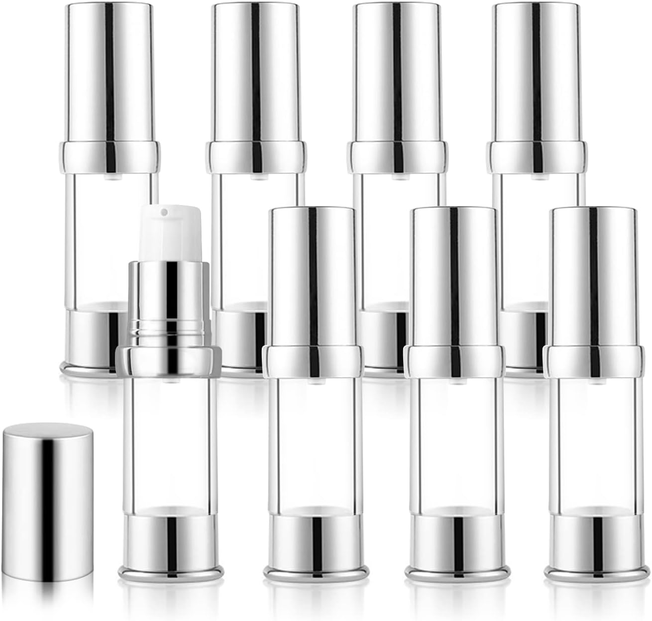 8 Pack 10Ml/0.34Oz Plastic Airless Pump Bottle Refillable Lotion Containers Empty Pump Press Vacuum Dispenser for Travel Cosmetic Liquid Foundation Essence Gel Emulsion Toiletries Sample image number 4