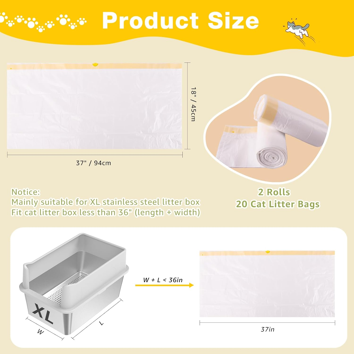 Zuqqony Cat Litter Box Liners 20 Count, 37&rdquo;X18&rdquo; Large Cat Litter Bags for Stainless Steel Sifting Litter Box and Automatic Cat Litter Box, Extra Thick Drawstring Litter Liner image number 4