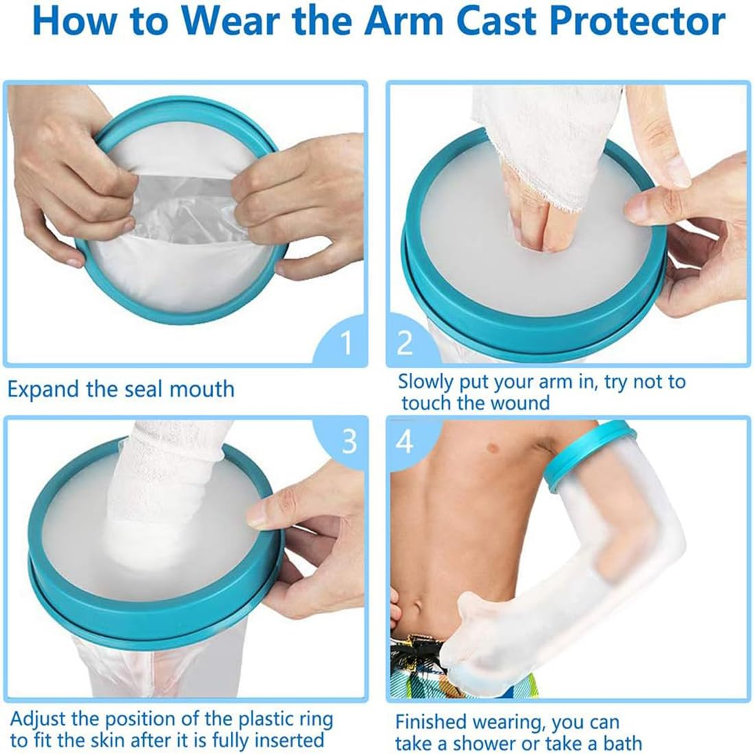Kids Arm Cast Cover for Shower Bath, Waterproof Watertight Cast Bandage Protector Arm Cast Sleeve Bag Covers, Reusable Child Teen Cast Shower Cover for Arm Hand Broken Surgery Wound Burns image number 5