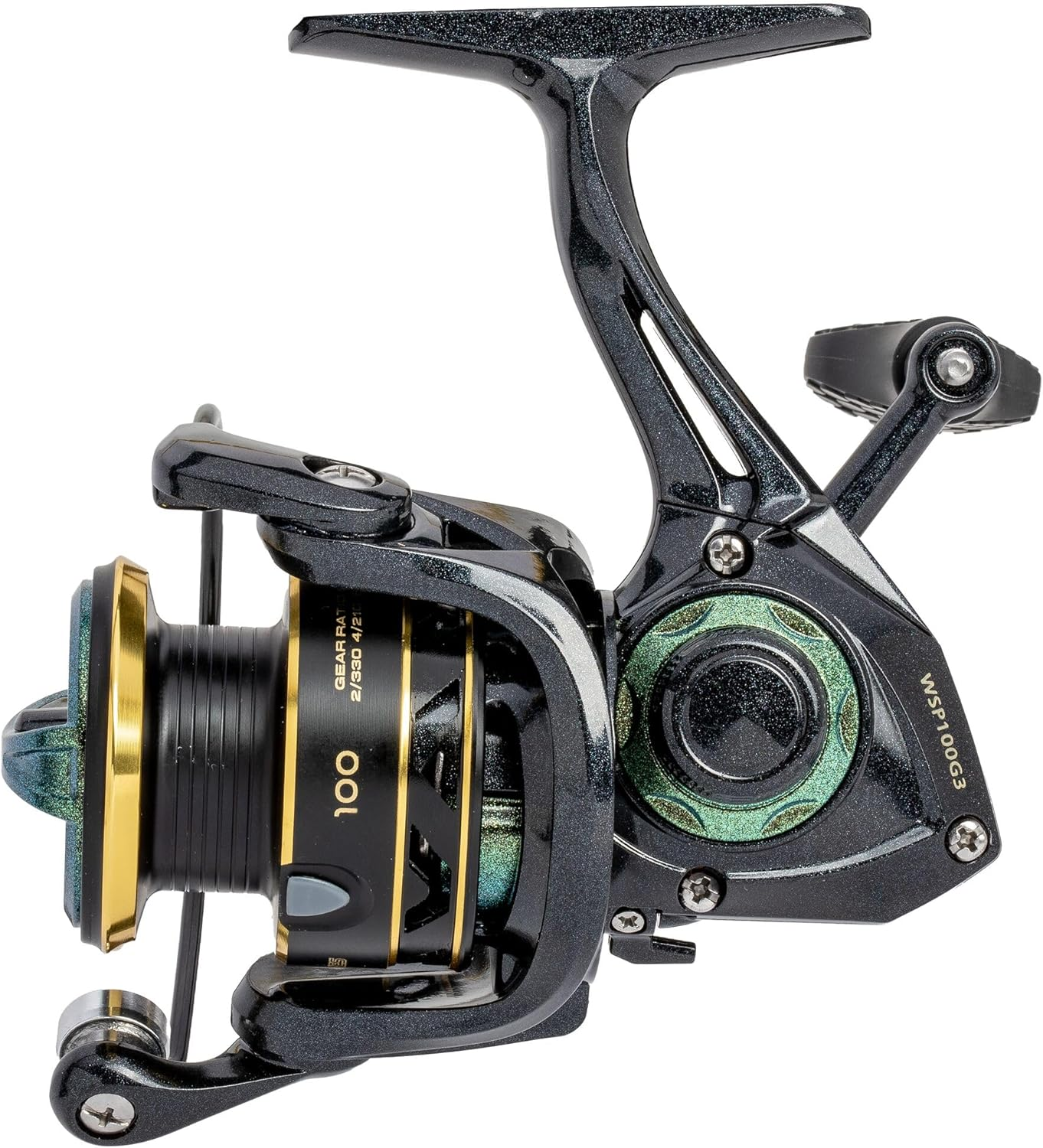 Lew&rsquo;S Wally Marshall Signature Series Spinning Fishing Reel, 5+1 Bearings, Graphite Frame and Rotor, Interchangeable Retrieve, Green/Gold image number 3